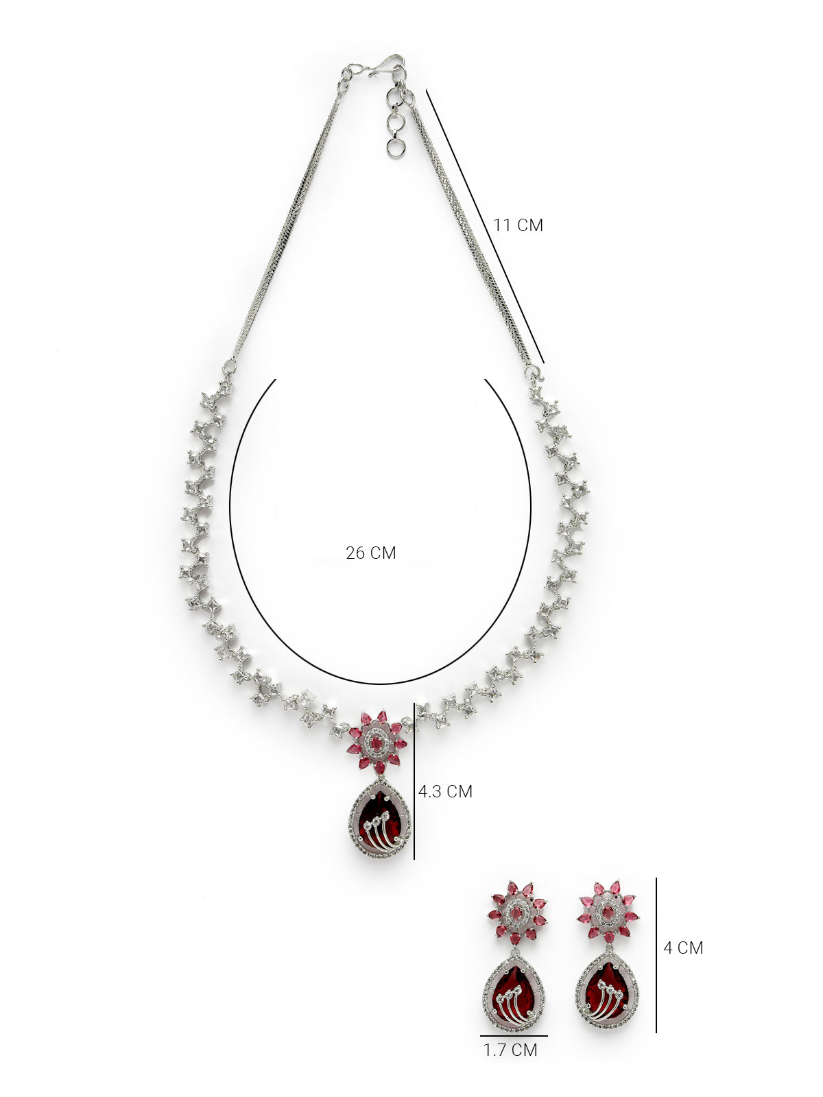 Sukkhi Fashionable Rhodium Plated Floral Shaped With Cubic Zirconia & Ruby Stones Studded Silver Red Choker Necklace Set with Dangler Earrings Jewellery Set for Women & Girls|Set of 1|NS106842