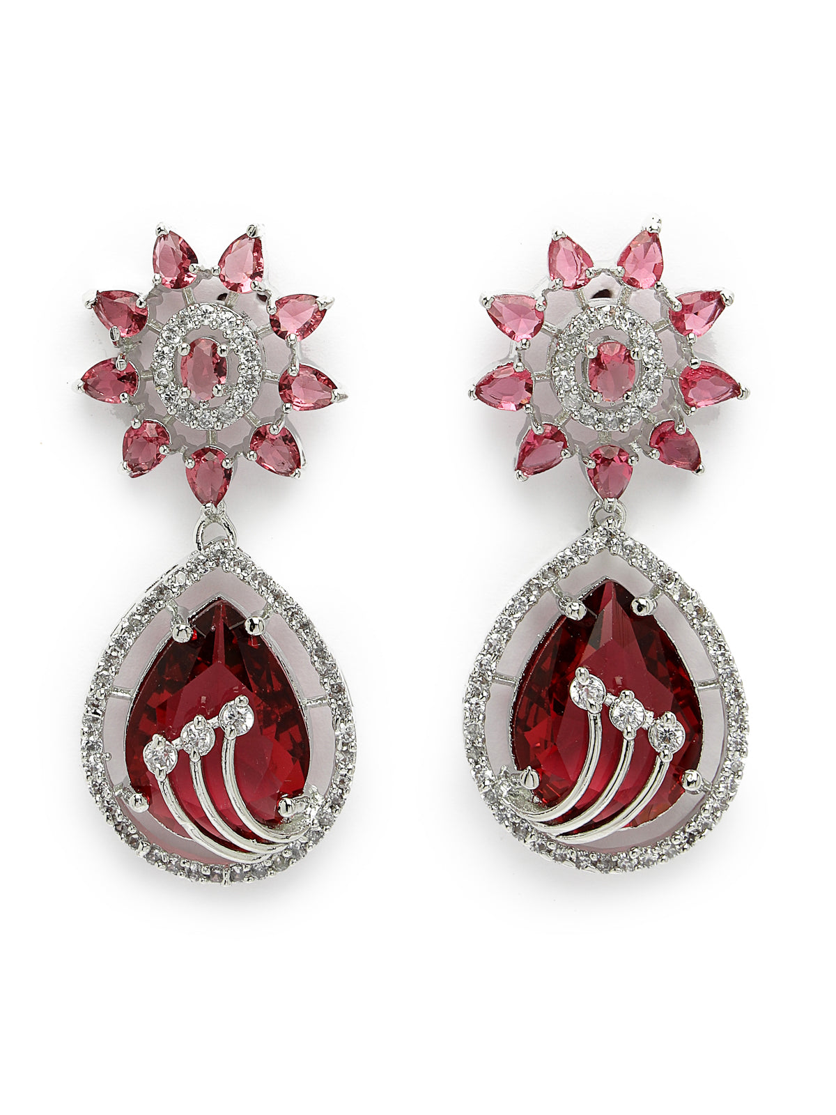 Sukkhi Fashionable Rhodium Plated Floral Shaped With Cubic Zirconia & Ruby Stones Studded Silver Red Choker Necklace Set with Dangler Earrings Jewellery Set for Women & Girls|Set of 1|NS106842