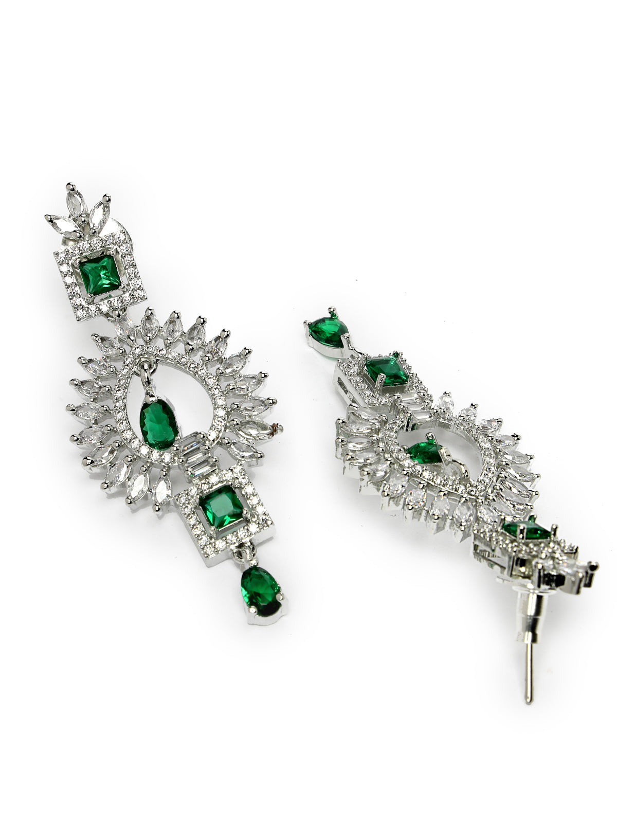 Sukkhi Unique Rhodium Plated Cubic Zirconia Diamond Studded Silver Emerald Green Choker Necklace Set with Dangler Earrings Jewellery Set for Women & Girls|Set of 1|NS106848