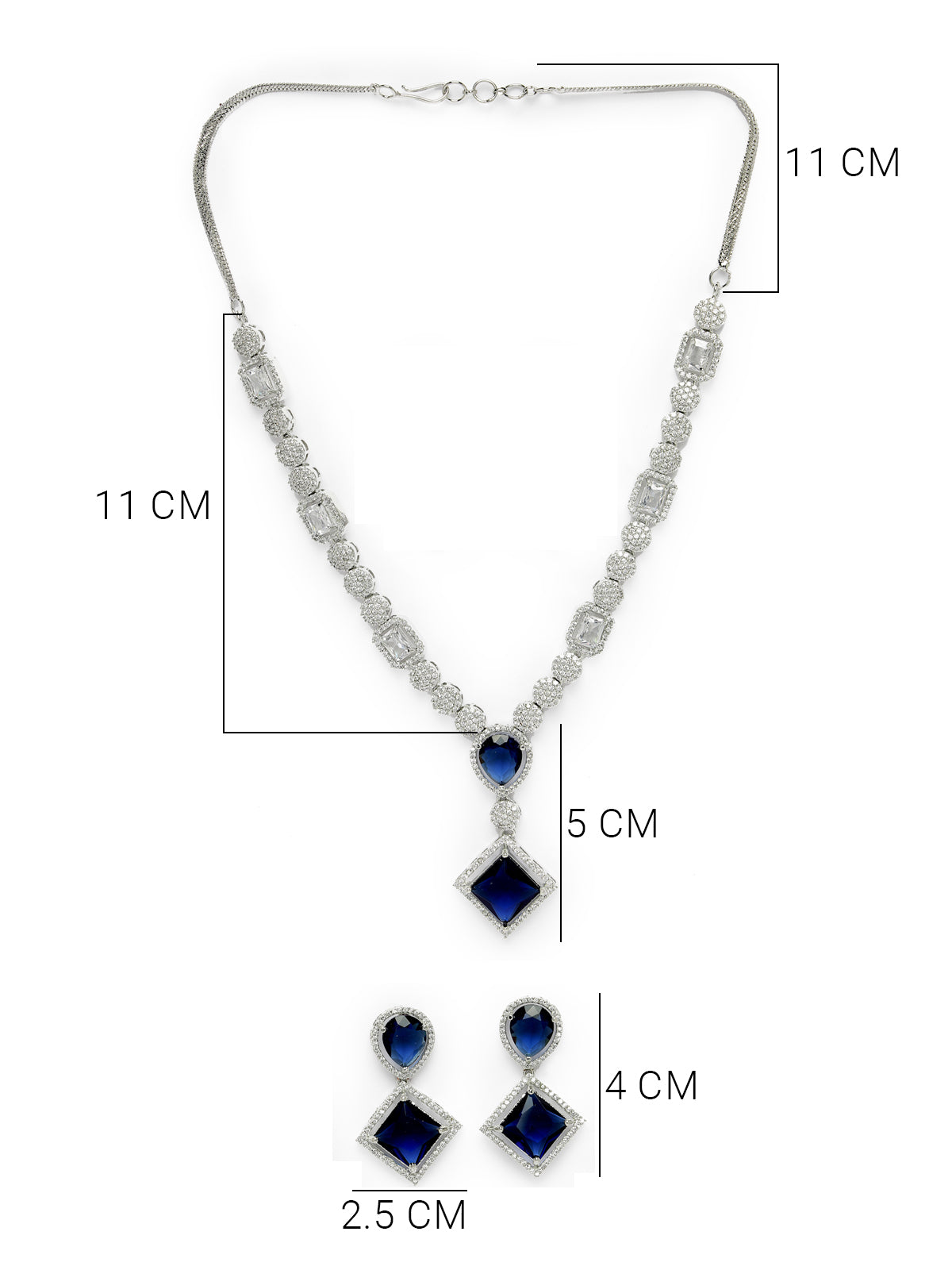 Sukkhi Ultra-Modern Rhodium Plated Cubic Zirconia Diamond Studded Silver Blue Choker Necklace Set with Dangler Earrings Jewellery Set for Women & Girls|Set of 1|NS106849