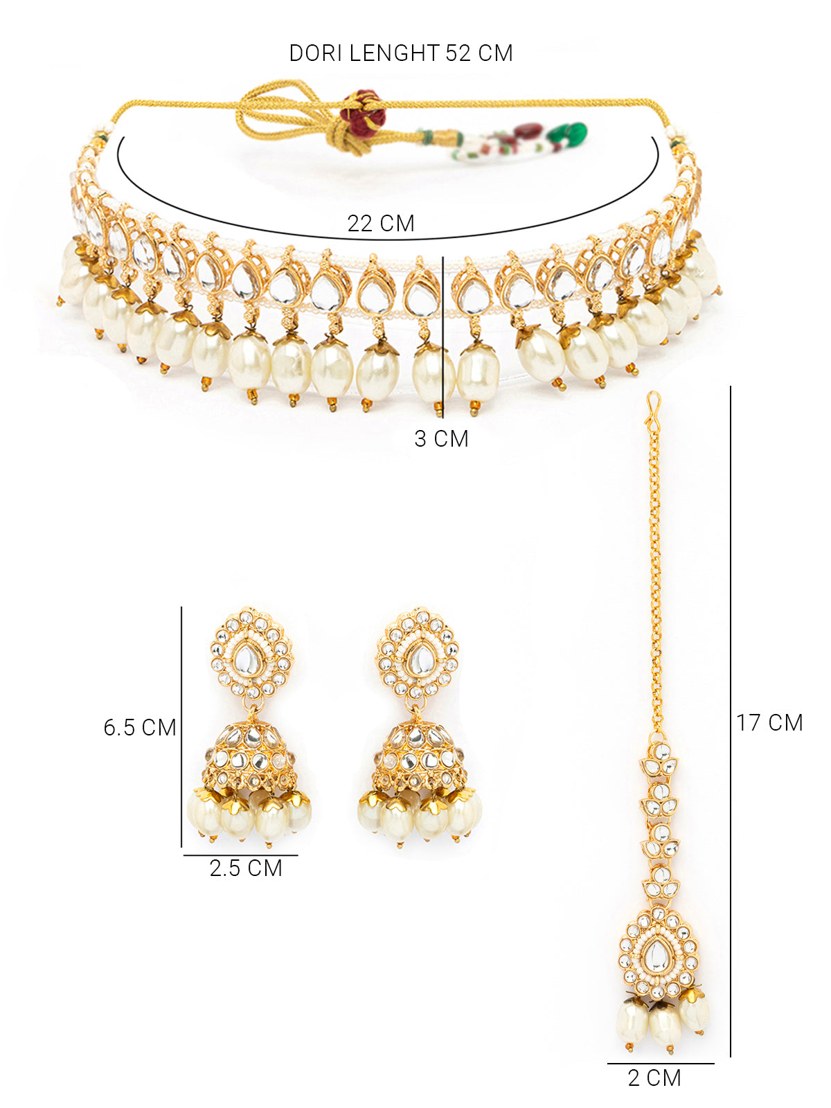 Sukkhi Traditional Kundan Studded Gold Plated White Peals Choker Necklace Set with Jhumka\Jhumki Earring & Mangtikka Jewellery for Women|NS106971