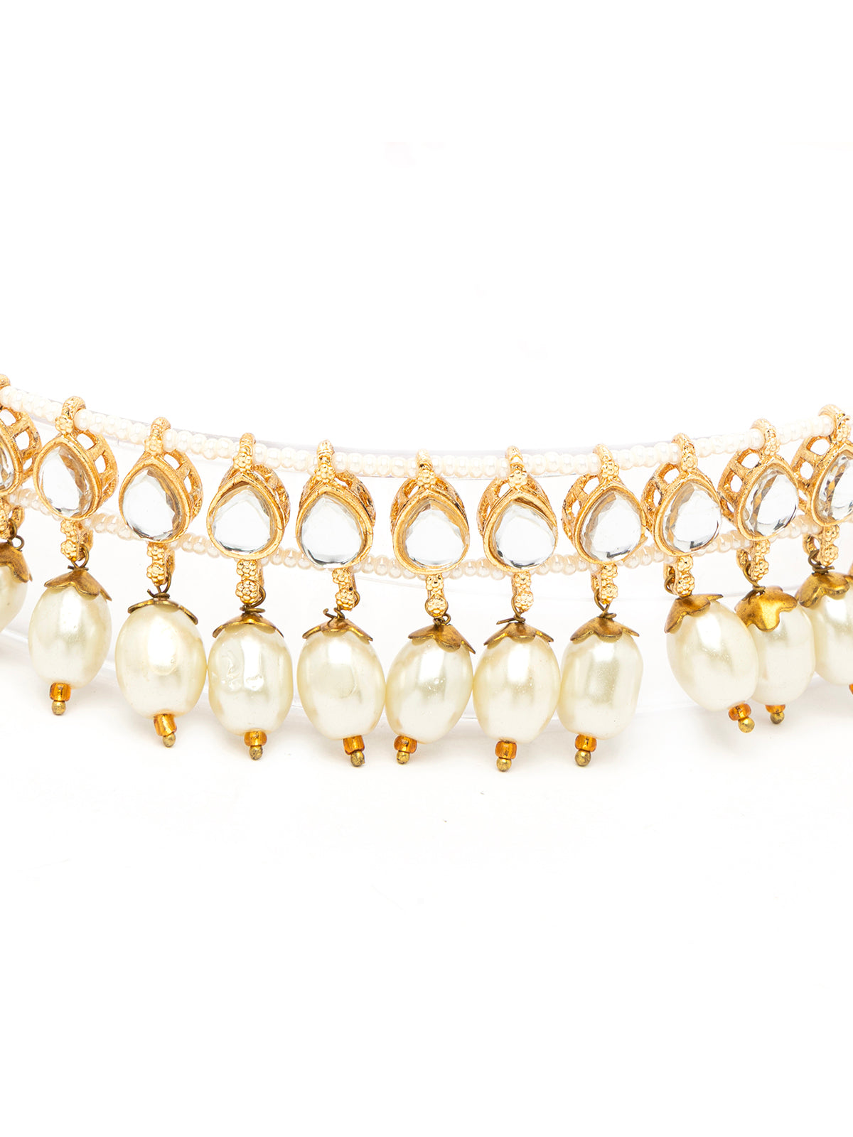 Sukkhi Traditional Kundan Studded Gold Plated White Peals Choker Necklace Set with Jhumka\Jhumki Earring & Mangtikka Jewellery for Women|NS106971