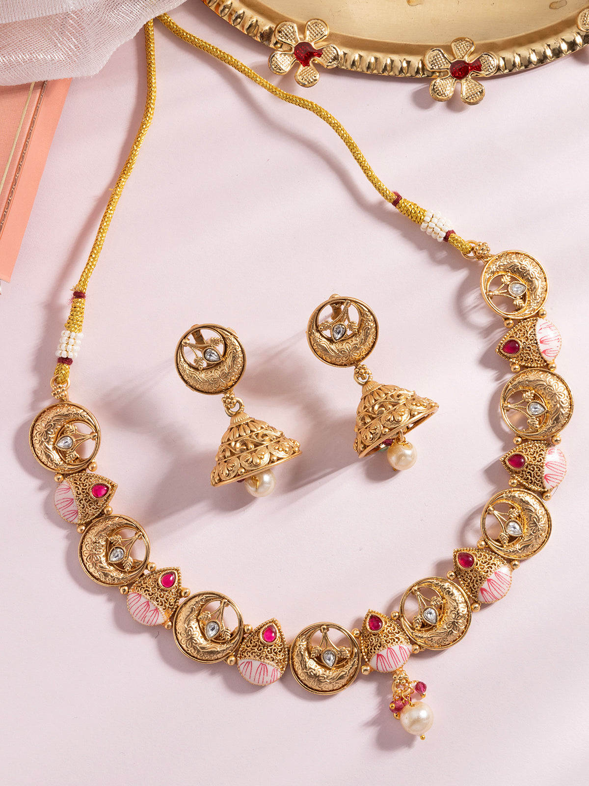 Sukkhi Creative Meenakari Work Gold Plated Choker Necklace Set With Jhimka/Jhumki Earring Jewellery For Women|NS106975