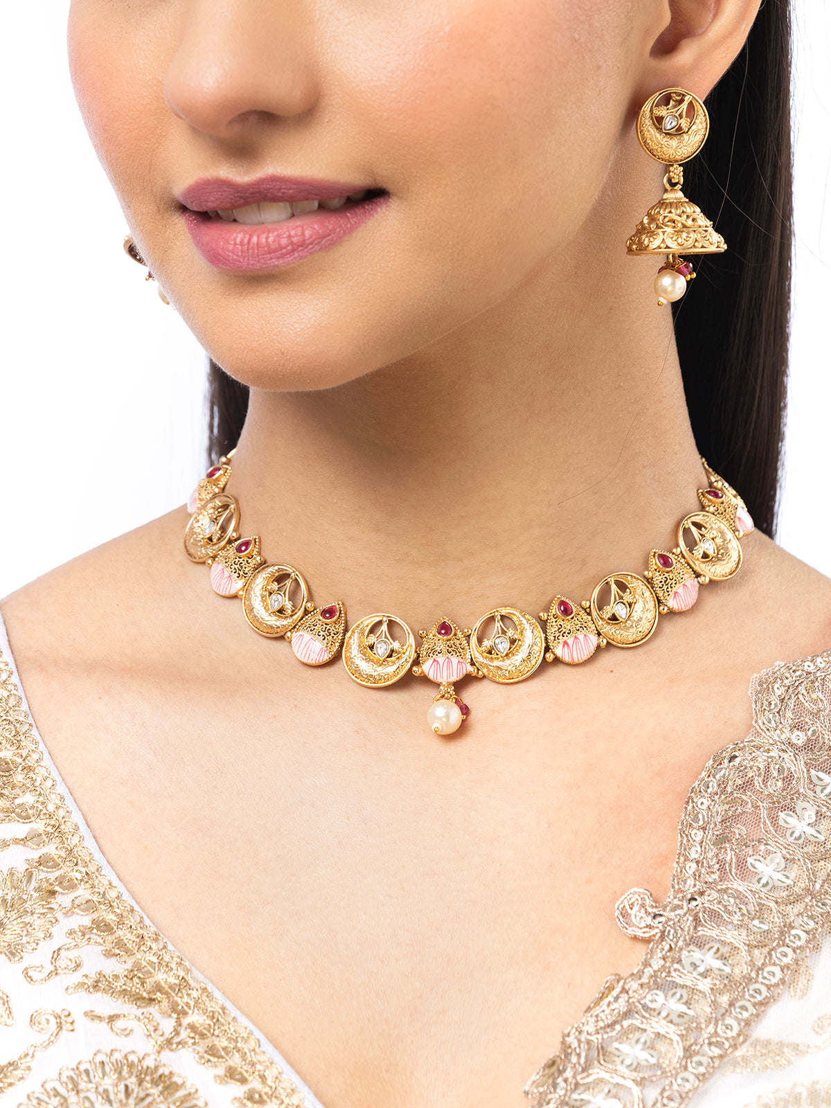 Sukkhi Creative Meenakari Work Gold Plated Choker Necklace Set With Jhimka/Jhumki Earring Jewellery For Women|NS106975