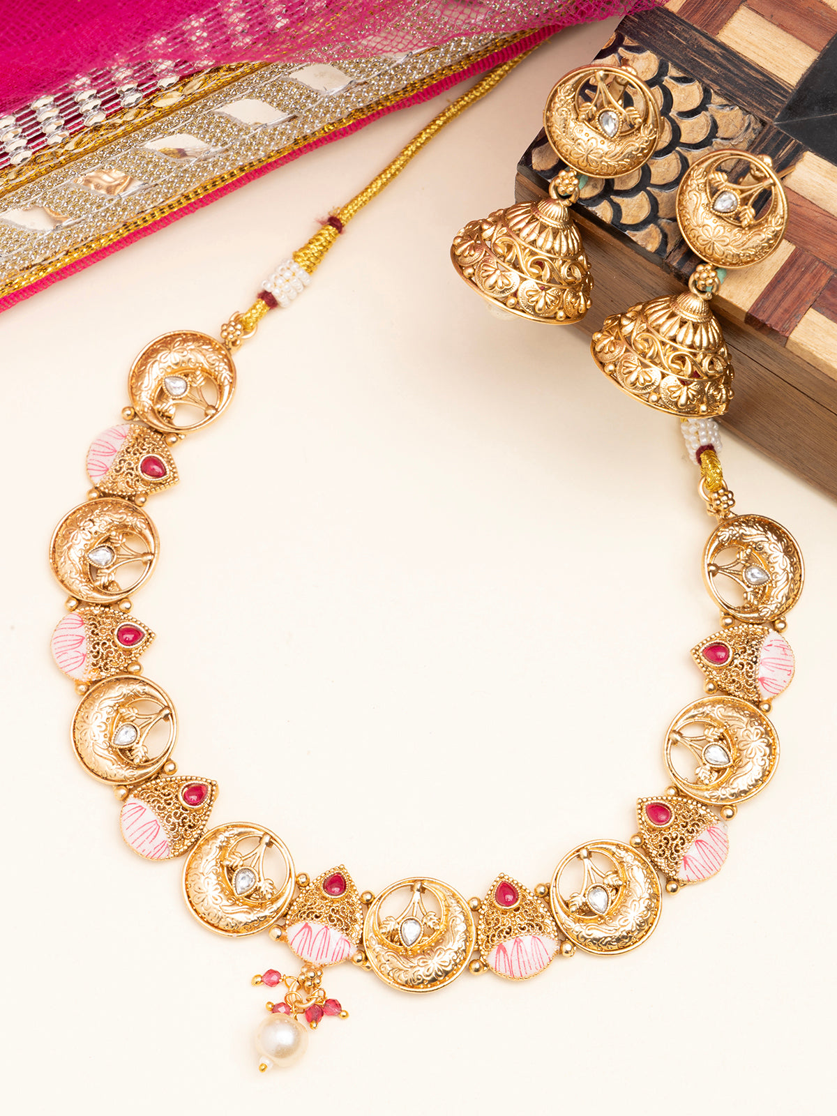 Sukkhi Creative Meenakari Work Gold Plated Choker Necklace Set With Jhimka/Jhumki Earring Jewellery For Women|NS106975