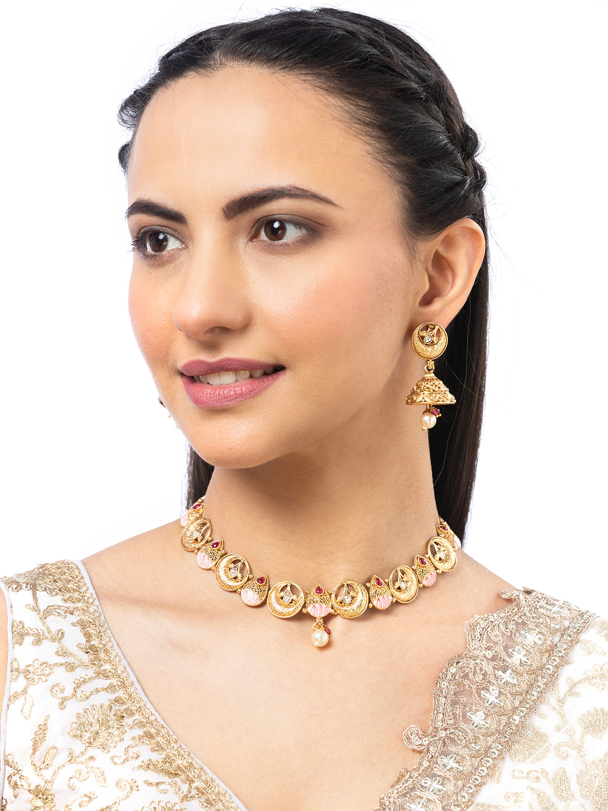 Sukkhi Creative Meenakari Work Gold Plated Choker Necklace Set With Jhimka/Jhumki Earring Jewellery For Women|NS106975