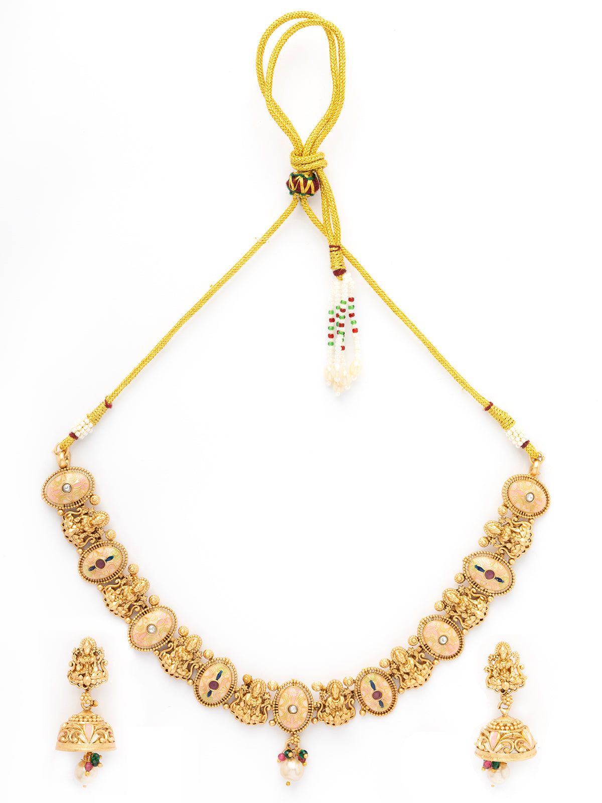 Sukkhi Traditional Gold Plated Laxmi Design with Meenakri Work Choker Necklace with Jhumka/Jhumki Earring Jewellery for Women|NS106976