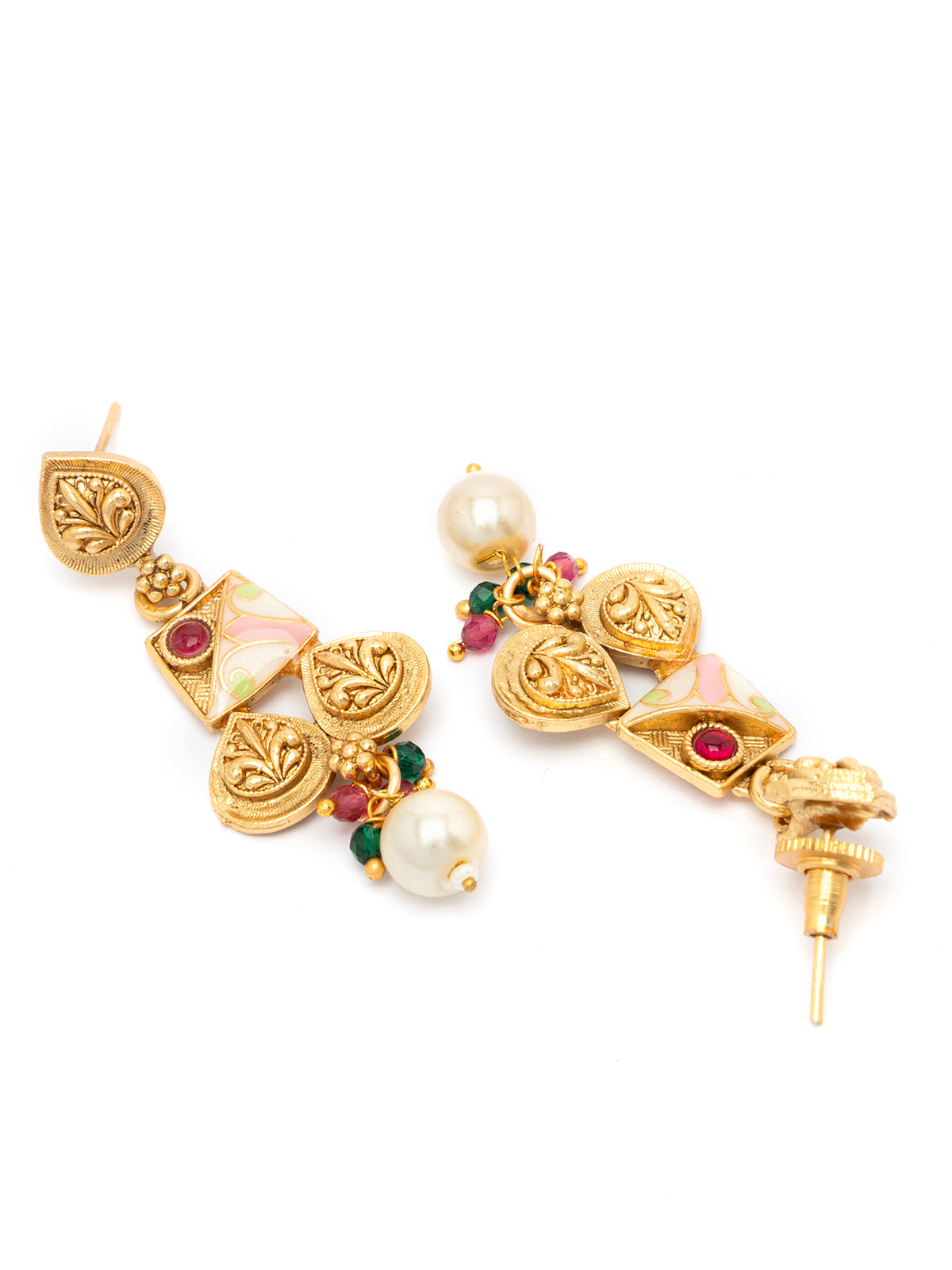 Sukkhi Trendy Fashionable Gold Plated Meenakari Work Red Green Stone Studded Choker Necklace With Dangle Earring Jewellery for Women|NS106978
