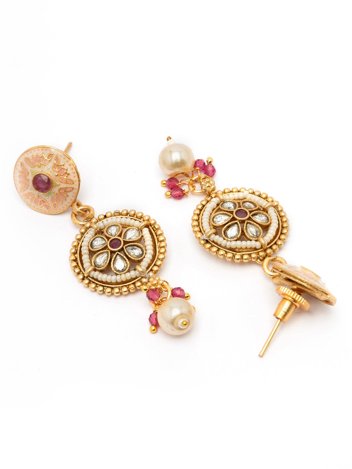 Sukkhi Charming Gold Plated Kundan Studded With Meenakari Work Round Choker Necklace Set with Dangle Earring Jewellery For Women|NS106979