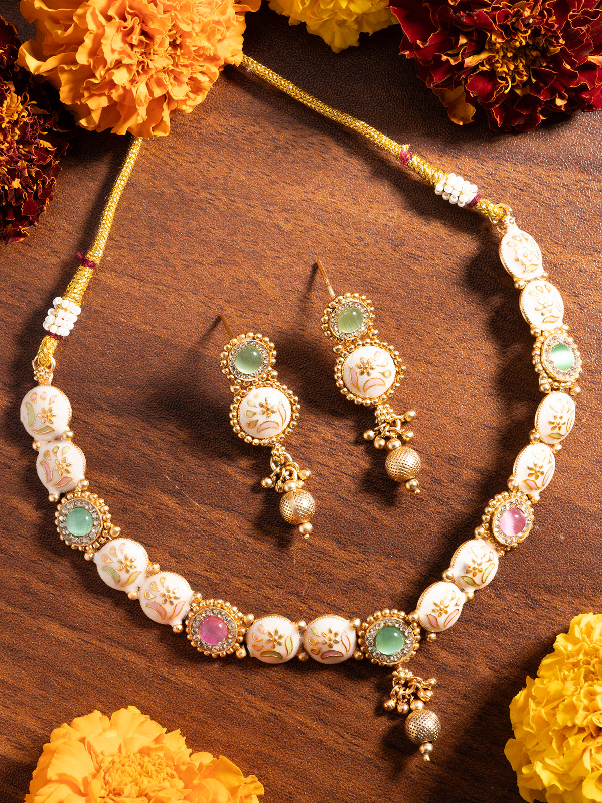 Sukkhi Stylish Gold Plated Meenakri with AD Stones Studded Choker Necklace & Dangle Earring Jewellery For Women|NS106980