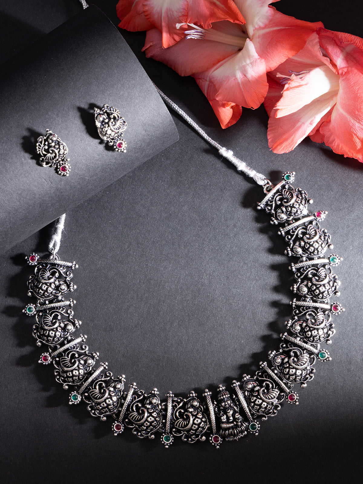 Sukkhi Latest Beautiful Peacock Design With Oxidized Silver Plated Choker Necklace & Studs Earring Jewellery for Women|NS107077