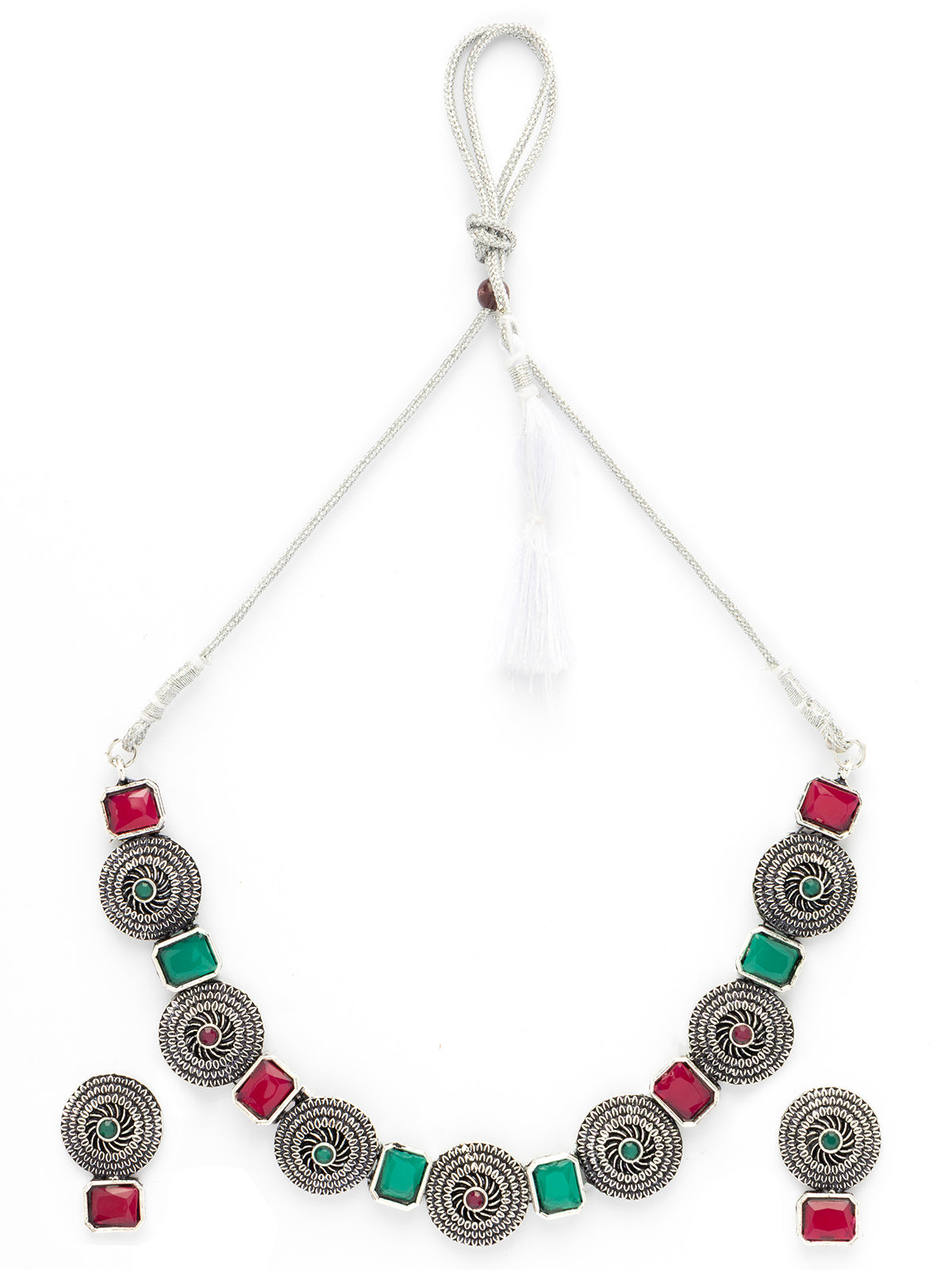 Sukkhi Bewitching Stylish Oxidized Silver Plated Round Shaped Choker Necklace Set With Studs Earring Jewellery For Women & Girls|NS107079