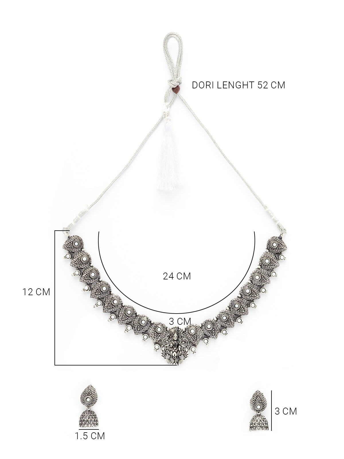 Sukkhi Classical Laxmi Design Silver Oxidised Plated with White Pearl Studded Choker Necklace Set & Jhumka/Jhumki Earring Jewellery Set for Women & Girls|NS107081