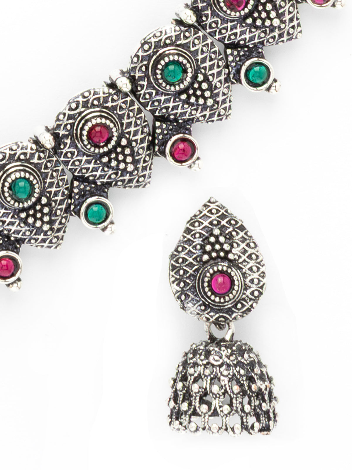 Sukkhi Classical Laxmi Design Silver Oxidised Plated Choker Necklace Set & Jhumka/Jhumki Earring Jewellery Set for Women & Girls|NS107082