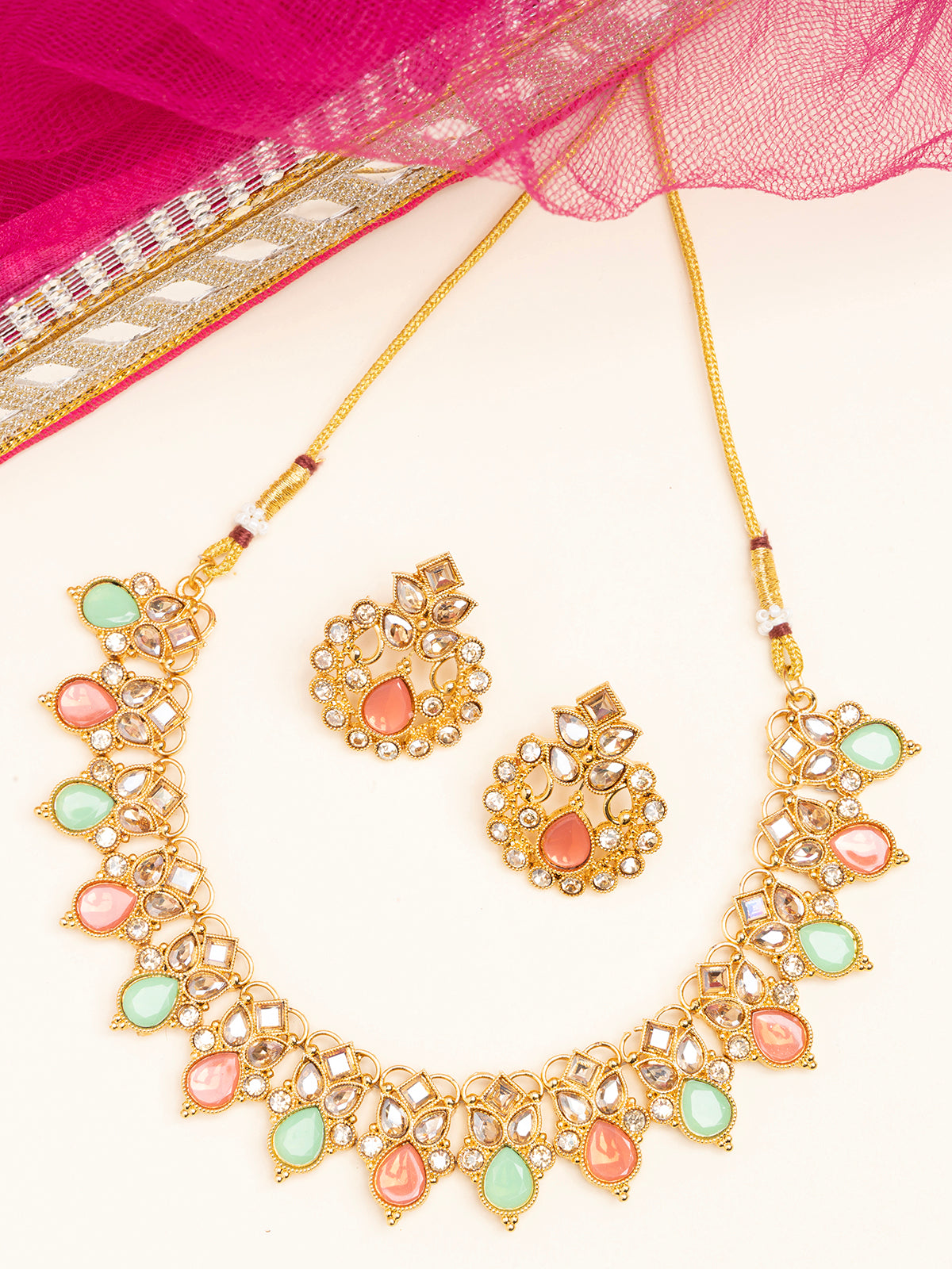 Sukkhi Bewitching Crystal Stone Studded Drop Style Choker Necklace Set with Drop Earring Jewellery for Women|NS107083