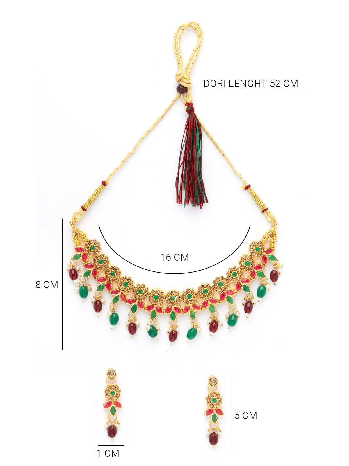 Sukkhi Traditional Floral Style AD Stone Studded Gold Plated Choker Necklace set With Dangle Earring Jewellery For Women & Girls|NS107084