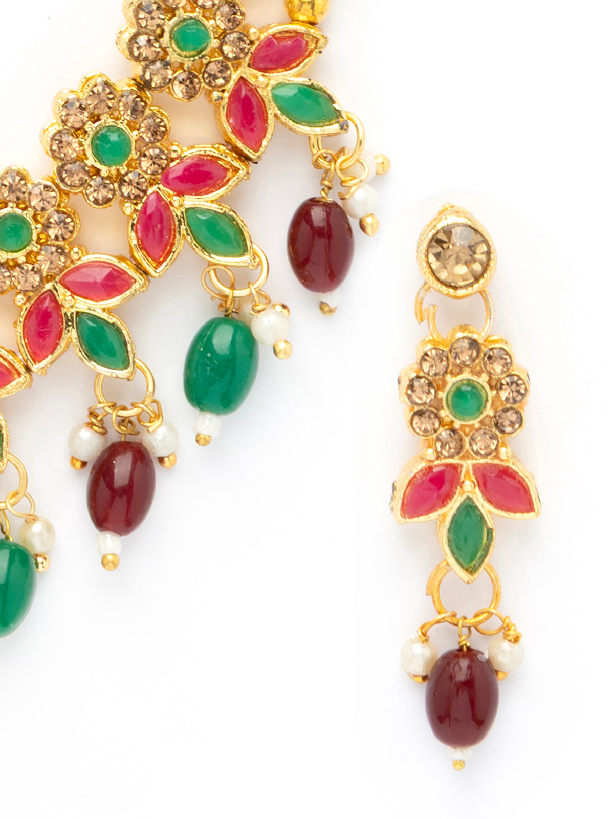 Sukkhi Traditional Floral Style AD Stone Studded Gold Plated Choker Necklace set With Dangle Earring Jewellery For Women & Girls|NS107084