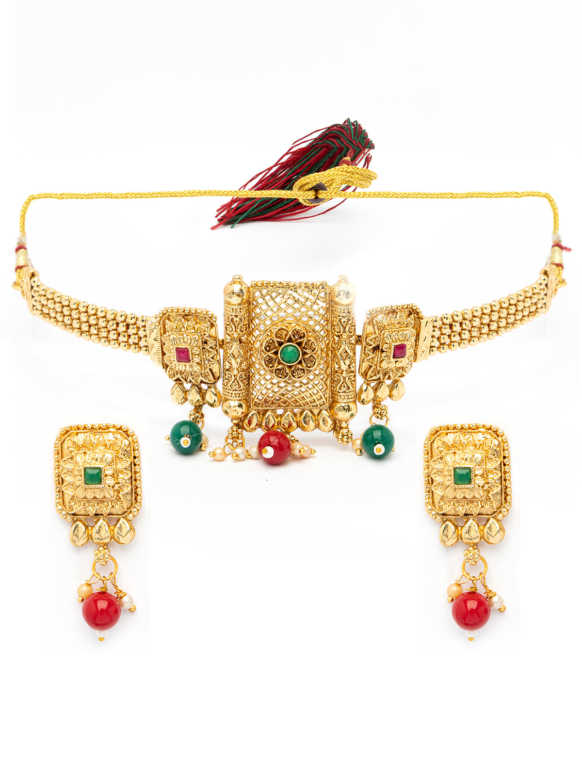 Sukkhi Indian Ethnic Gold Plated Crystal Stones Choker Necklace Set with Drop Earring Jewellery For Women|NS107088