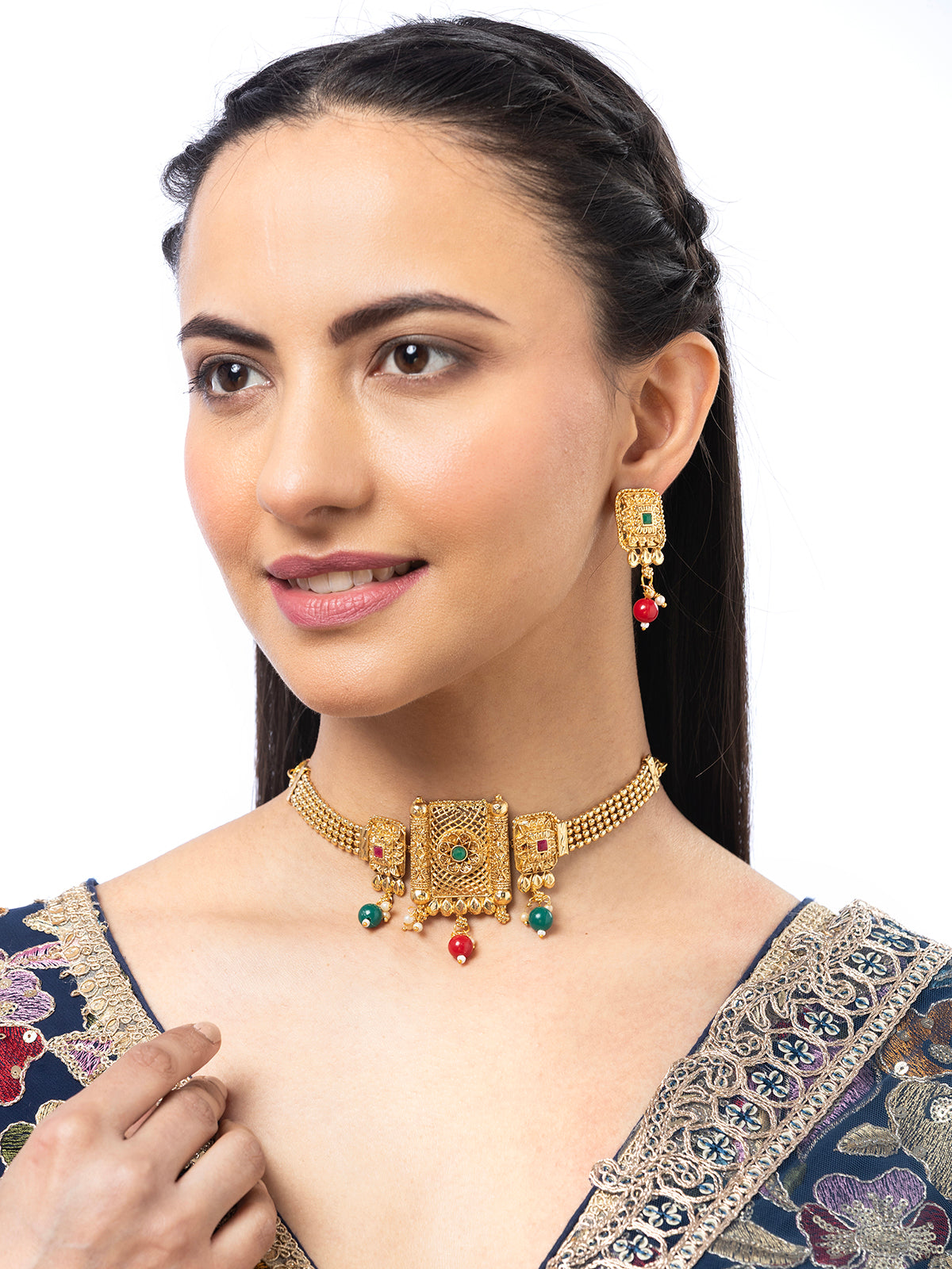 Sukkhi Indian Ethnic Gold Plated Crystal Stones Choker Necklace Set with Drop Earring Jewellery For Women|NS107088