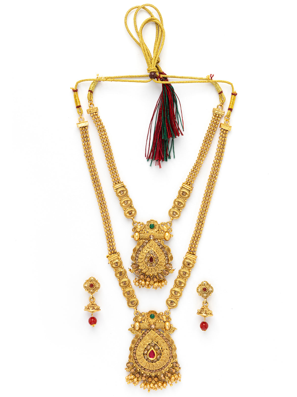 Sukkhi Rajwadi Style Gold Plated With Matte Finish Long Layer Necklace & Jhumka/Jhumki Earring Jewellery For Women|NS107089