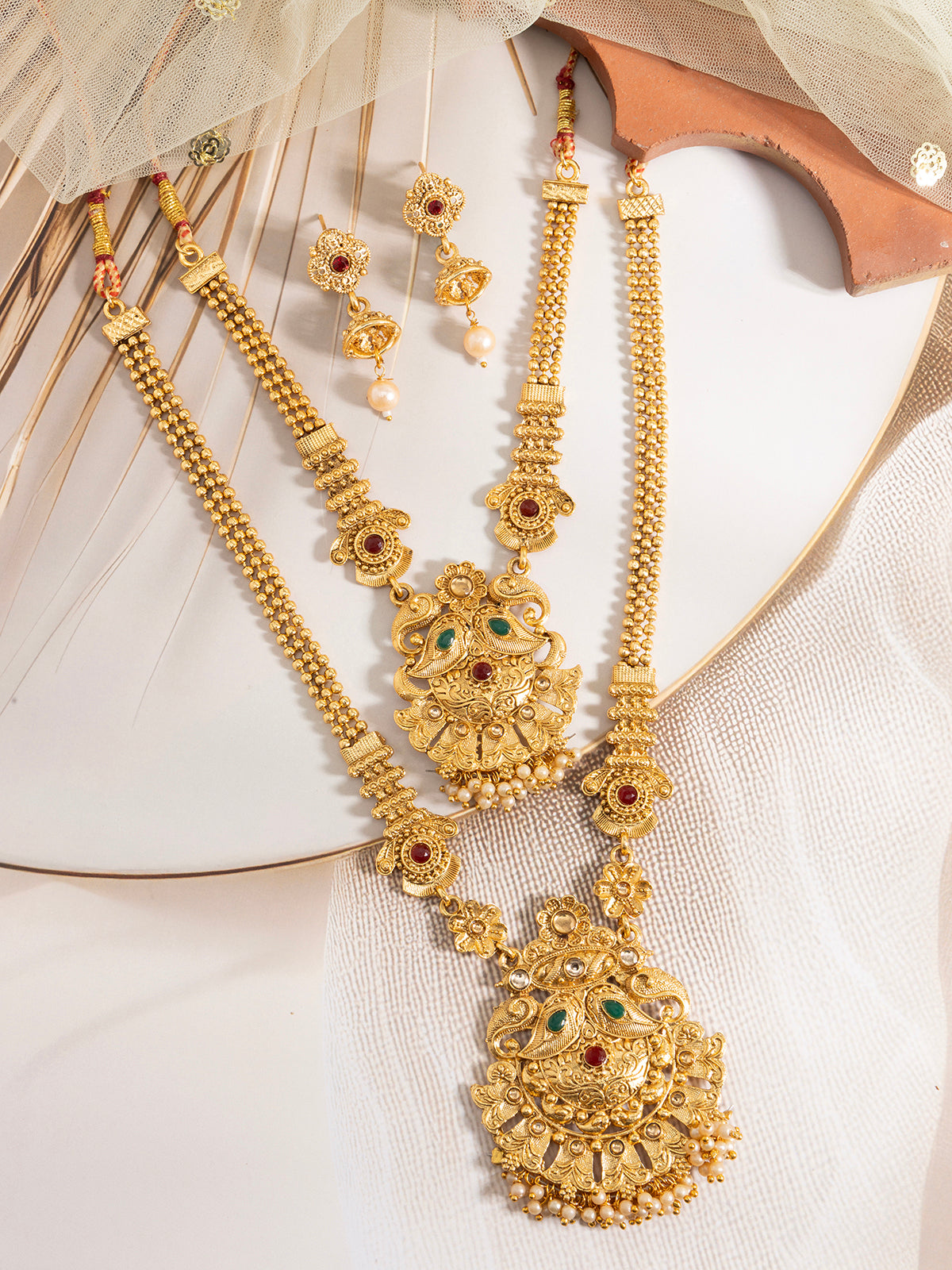 Sukkhi Trendy Fashion Gold Plated Gold with Matte Finish Long Layer Necklace Set & Jhumka/Jhumki Earring Jewellery for Women|NS107090
