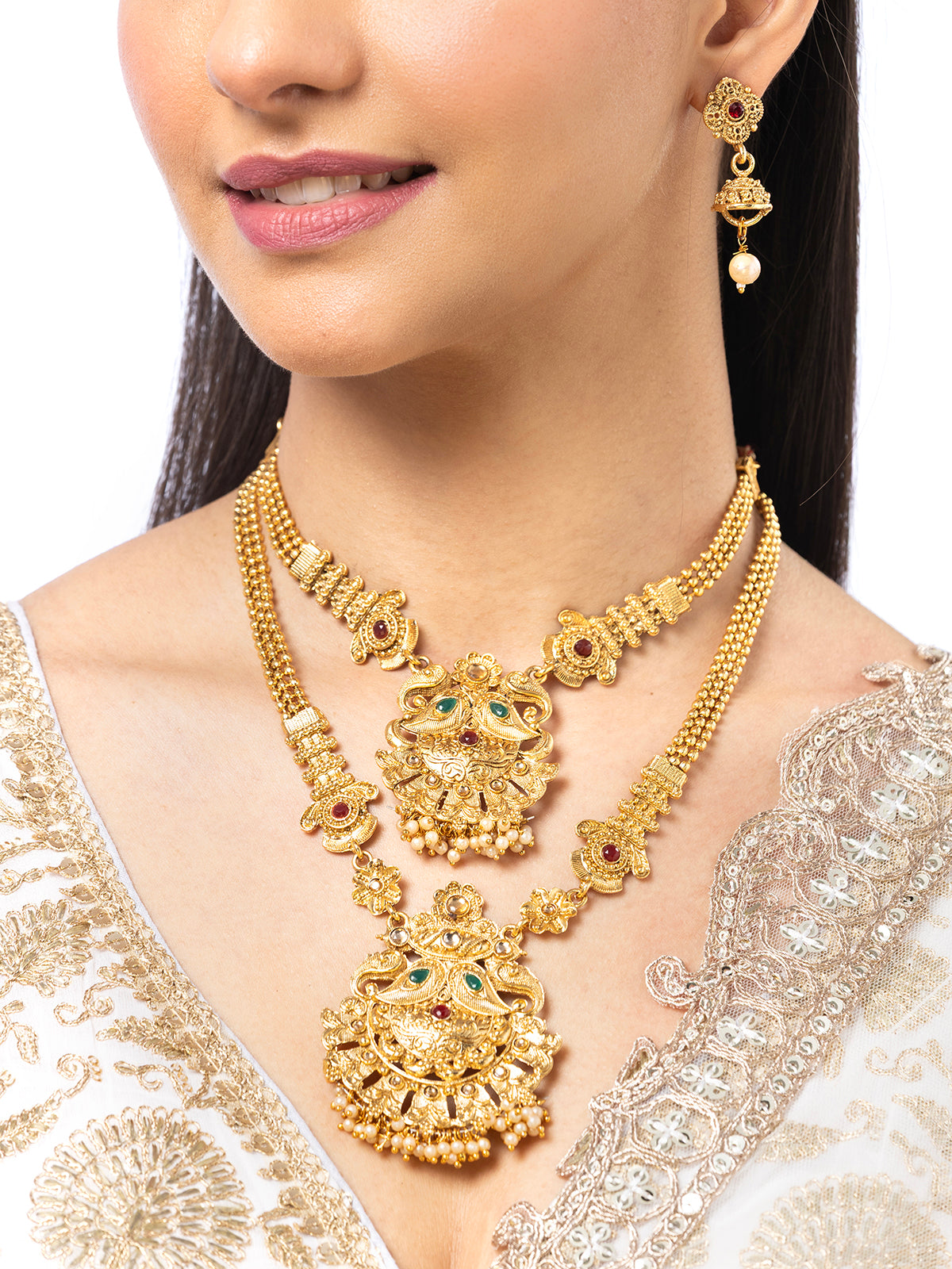 Sukkhi Trendy Fashion Gold Plated Gold with Matte Finish Long Layer Necklace Set & Jhumka/Jhumki Earring Jewellery for Women|NS107090