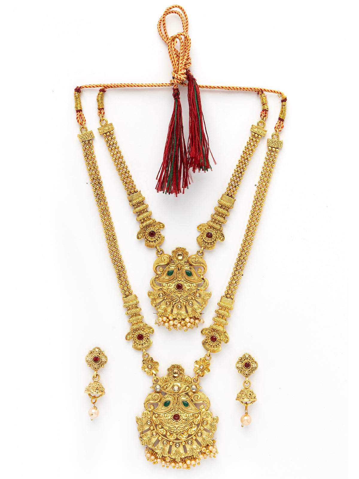 Sukkhi Trendy Fashion Gold Plated Gold with Matte Finish Long Layer Necklace Set & Jhumka/Jhumki Earring Jewellery for Women|NS107090