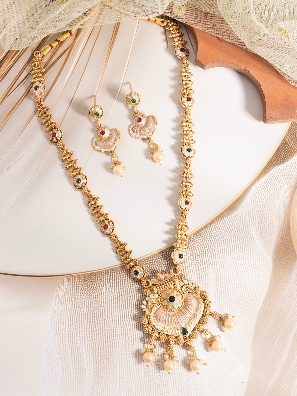 Sukkhi Decent Traditional Gold Plated With Matte Finish Long Necklace Set & Dangle Earring Jewellery For Women|NS107092