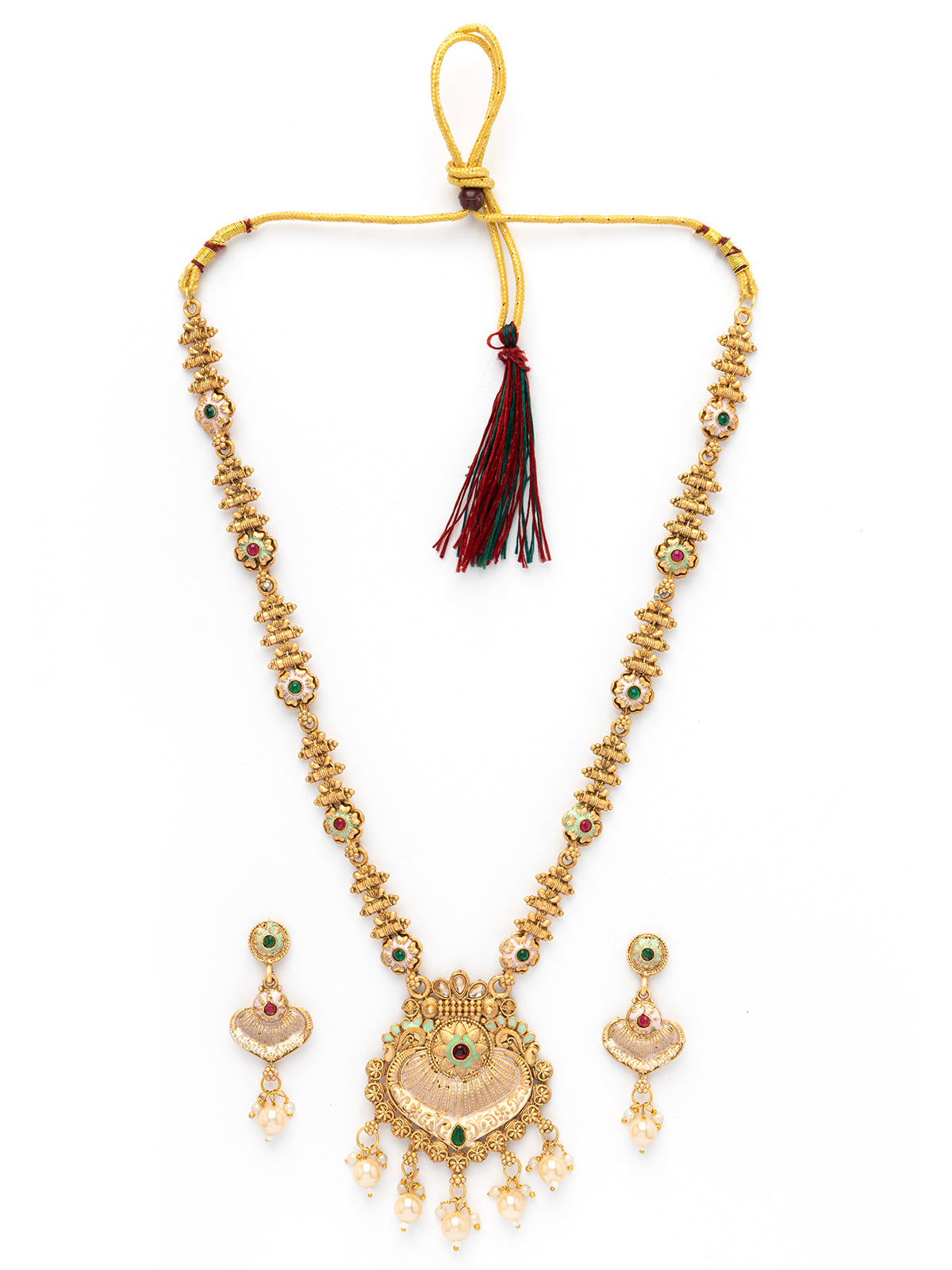 Sukkhi Decent Traditional Gold Plated With Matte Finish Long Necklace Set & Dangle Earring Jewellery For Women|NS107092