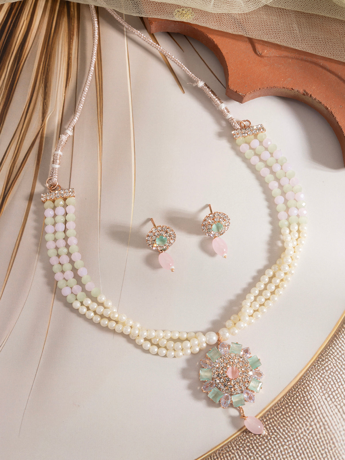 Sukkhi Unique Fashionable AD Stones With Pearl Gold Plated Multistand Necklace Set & Drop Earring Jewellery for Women| NS107093