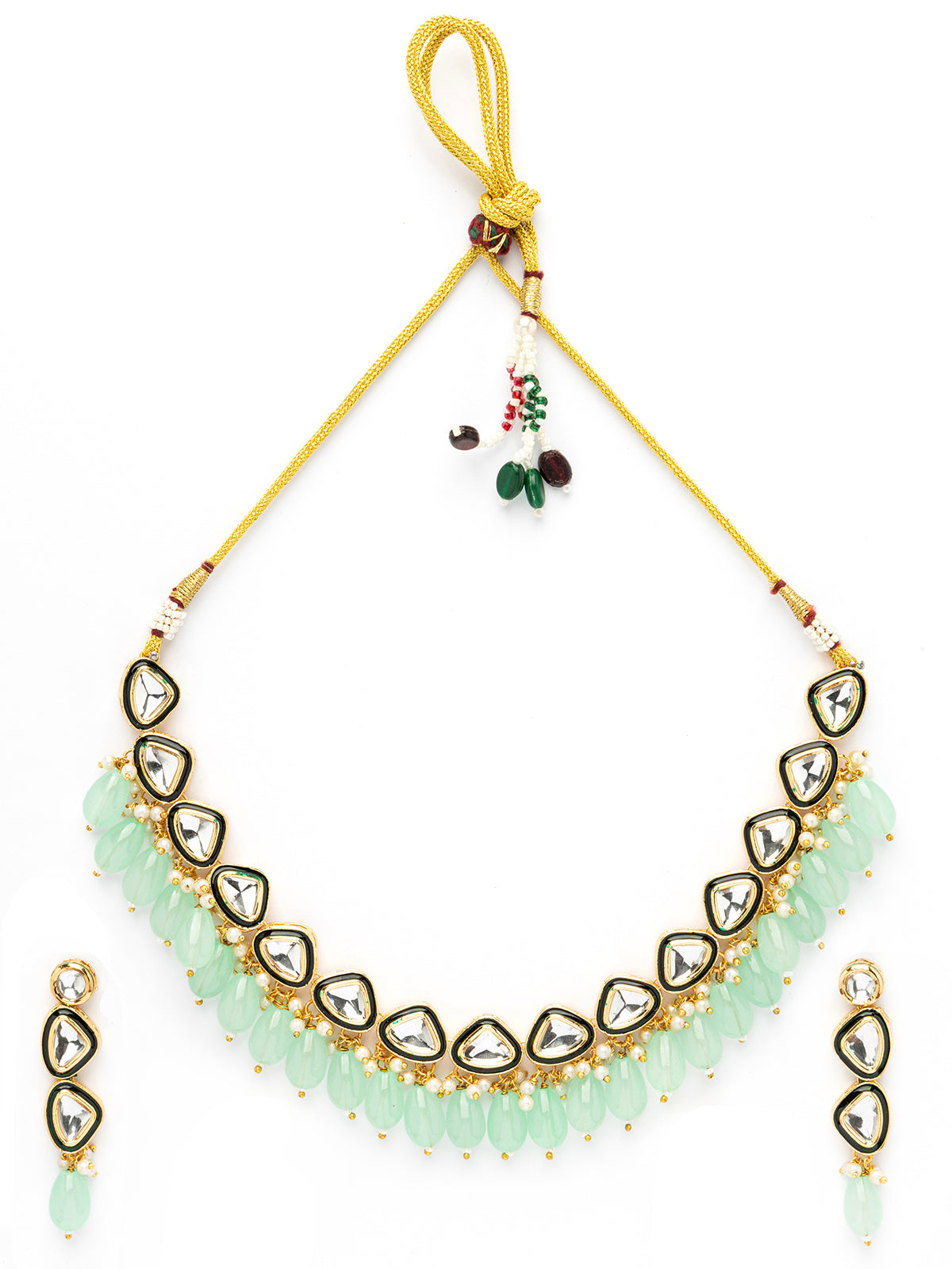 Sukkhi Iconic Gold Plated Kundan Studded Meenakari Work Choker Necklace Set with Drop Earring Jewellery for Women|NS107095