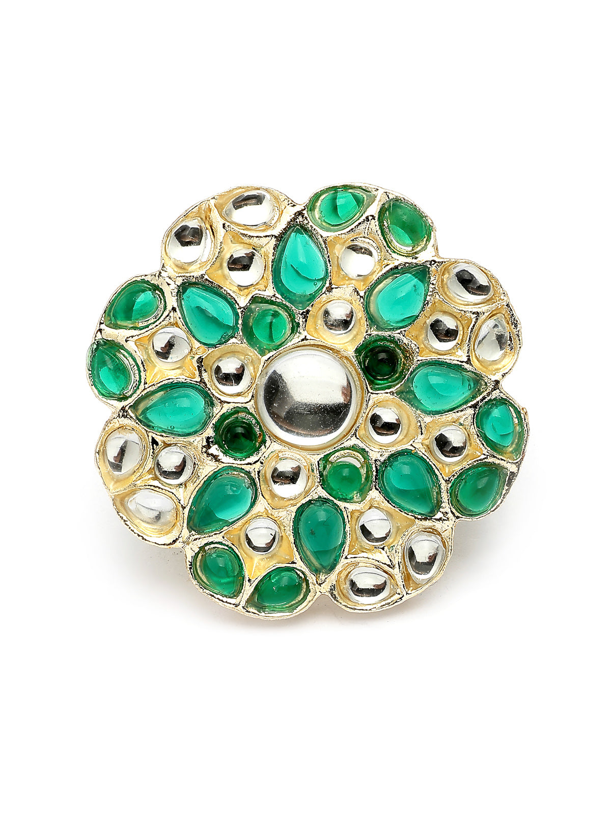 Sukkhi Versatile Fashion Design Gold Plated Kundan with Multilayers Green Necklace & Drop Earring & Ring Jewellery Set For Women & Girls|NS107348