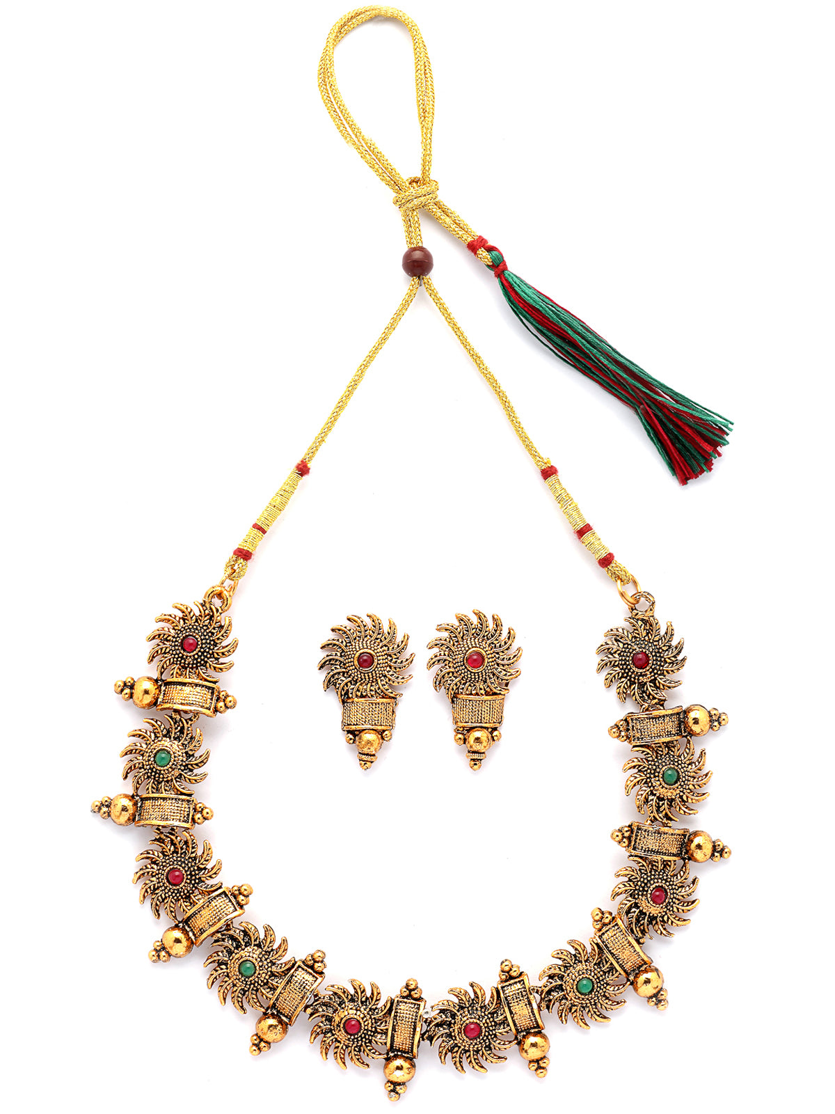 Sukkhi Indian Traditional 18k Gold Plated Red Green Choker Necklace with Studs Earring Jewellery Set for Women & Girls|NS107349