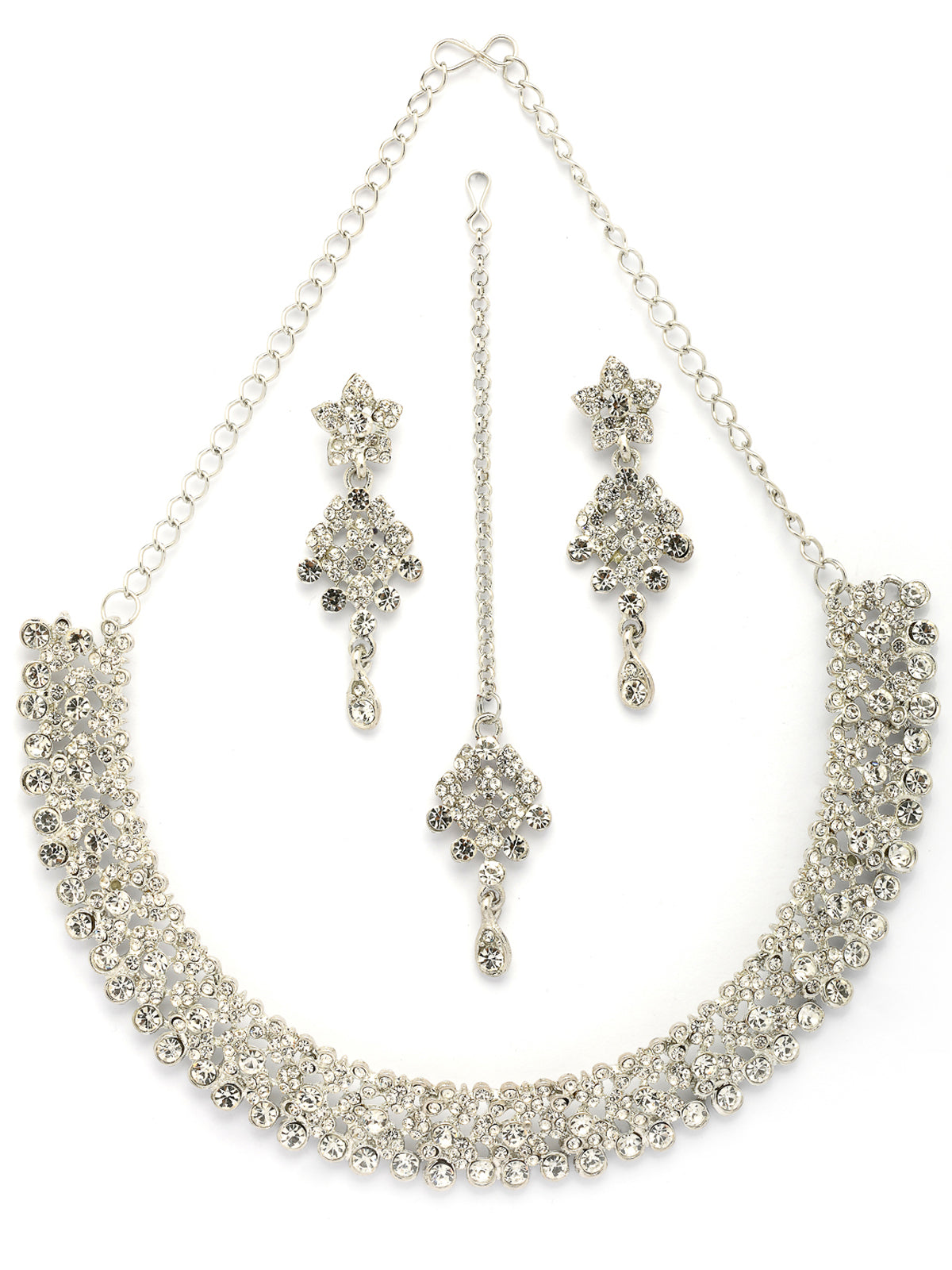 Sukkhi Splendid Fashionable Rhodium Silver Plated with AD Stone Studded Choker Necklace with Dangle Earring Maantikka Jewellery Set for Women & Girls|NS107350