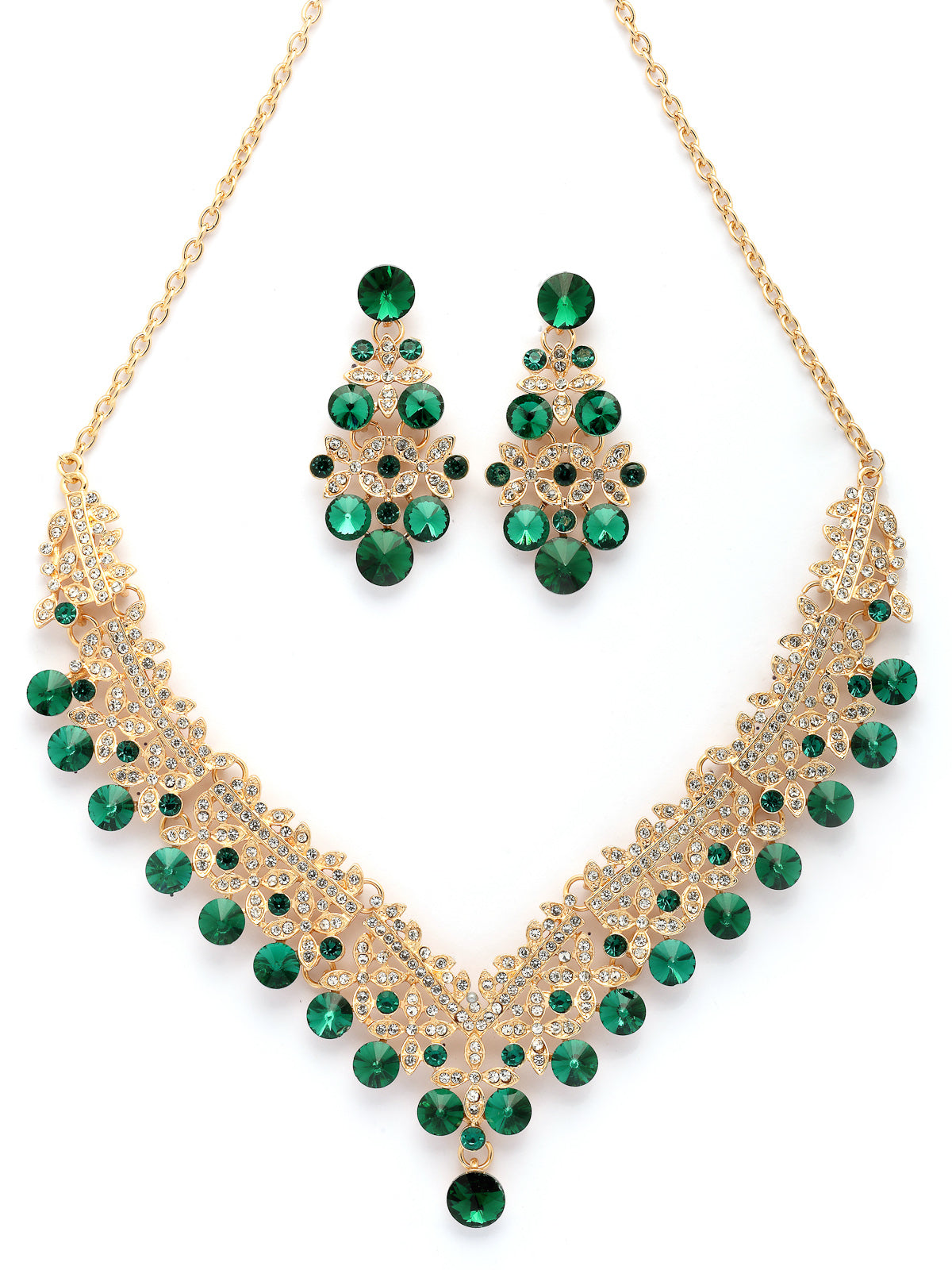 Sukkhi Inspiring Fashionable AD Stone Diamond Studded Gold Plated Green Choker Necklace with Dangle Earring Jewellery Set For Women & Girls|NS107352