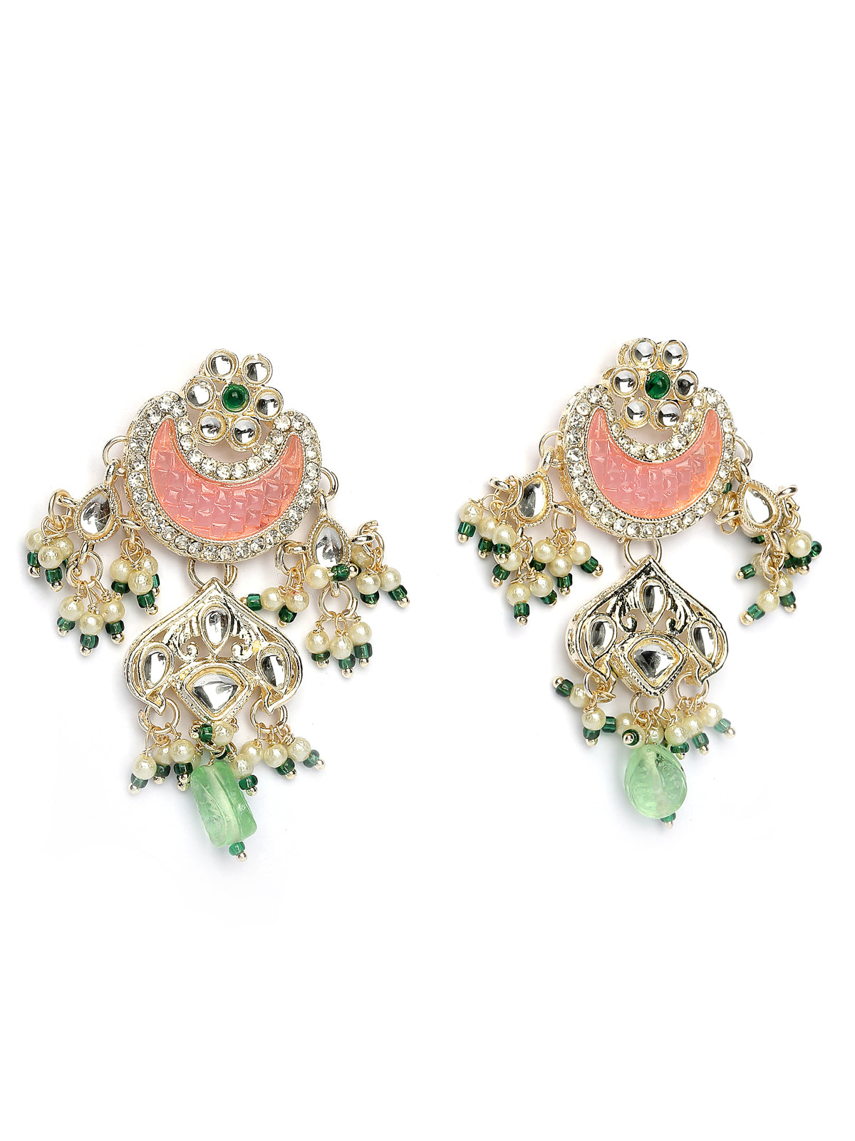 Sukkhi Attractive Pink Green Stones Kundan Studded with Multistrand Beaded Choker Necklace & Drop Earring Jewellery Set for Women & Girls|NS107355