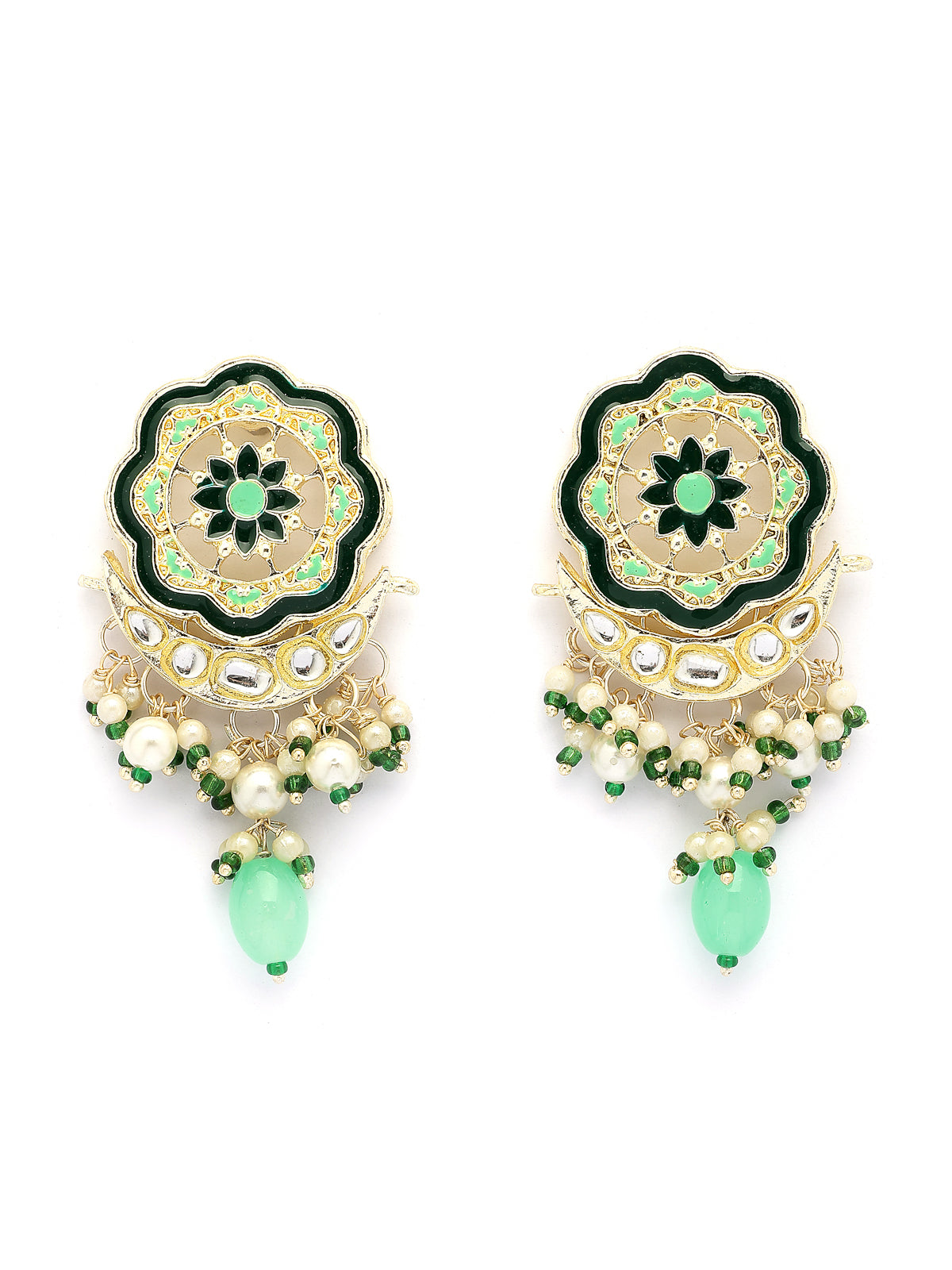 Sukkhi Sparkling Stylish Gold Plated Turquoise Blue & Green Meenakari Cascading Waterfall Beads Multistrand Choker Necklace with Floral Drop Earring & Ring Jewellery Set For Women & Girls|NS107360
