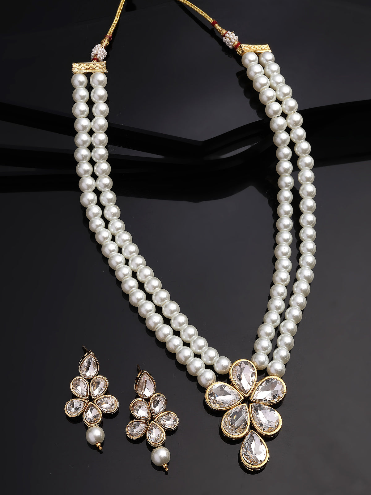 Sukkhi Festive Fashion Gold Plated Faux Beads & Kundan Studded White Necklace with Drop Earring Jewellery Set for Women & Girls|NS107363