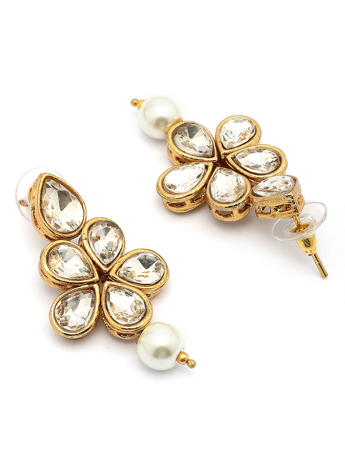 Sukkhi Festive Fashion Gold Plated Faux Beads & Kundan Studded White Necklace with Drop Earring Jewellery Set for Women & Girls|NS107363