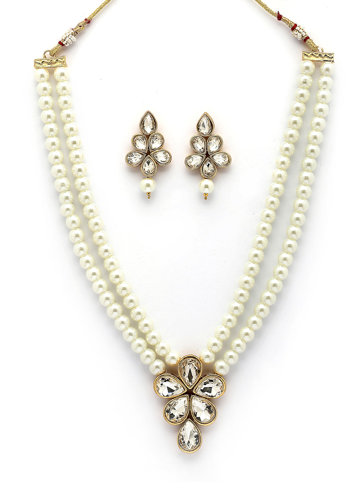 Sukkhi Festive Fashion Gold Plated Faux Beads & Kundan Studded White Necklace with Drop Earring Jewellery Set for Women & Girls|NS107363