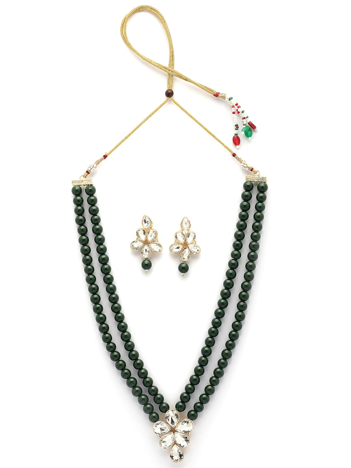 Sukkhi Festive Fashion Gold Plated Faux Beads & Kundan Studded Green Necklace with Drop Earring Jewellery Set for Women & Girls|NS107364