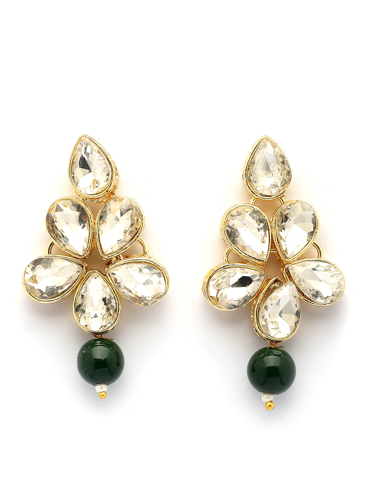 Sukkhi Festive Fashion Gold Plated Faux Beads & Kundan Studded Green Necklace with Drop Earring Jewellery Set for Women & Girls|NS107364