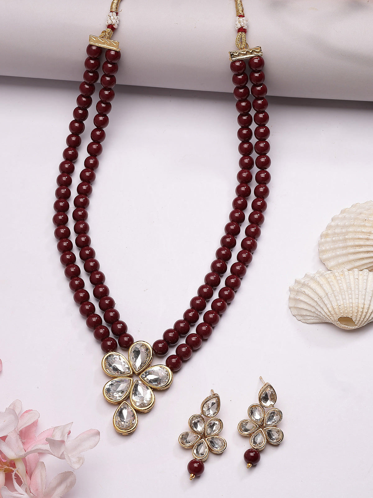 Sukkhi Festive Fashion Gold Plated Faux Beads & Kundan Studded Maroon Necklace with Drop Earring Jewellery Set for Women & Girls|NS107365