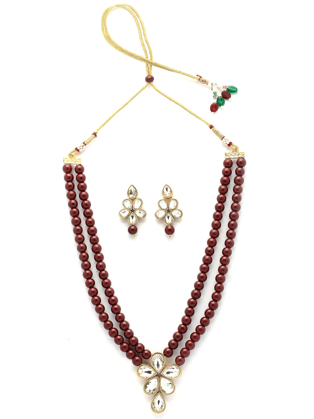 Sukkhi Festive Fashion Gold Plated Faux Beads & Kundan Studded Maroon Necklace with Drop Earring Jewellery Set for Women & Girls|NS107365