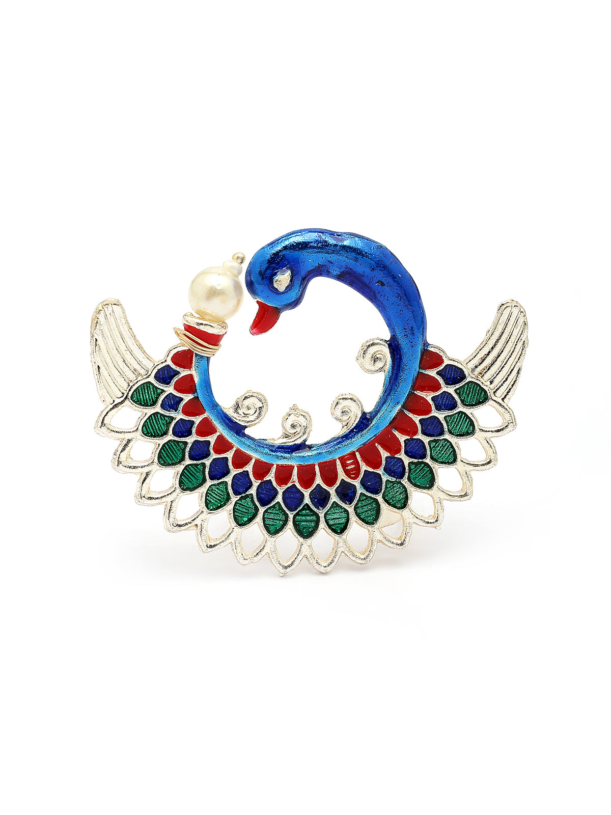 Sukkhi Attractive Stylish Multicolor Meenakari work with Gold Plated Peacock Inspired Multistrand Faux Pearls Choker Necklace with Earring & Ring Jewellery Set For Women & Girls|NS107368