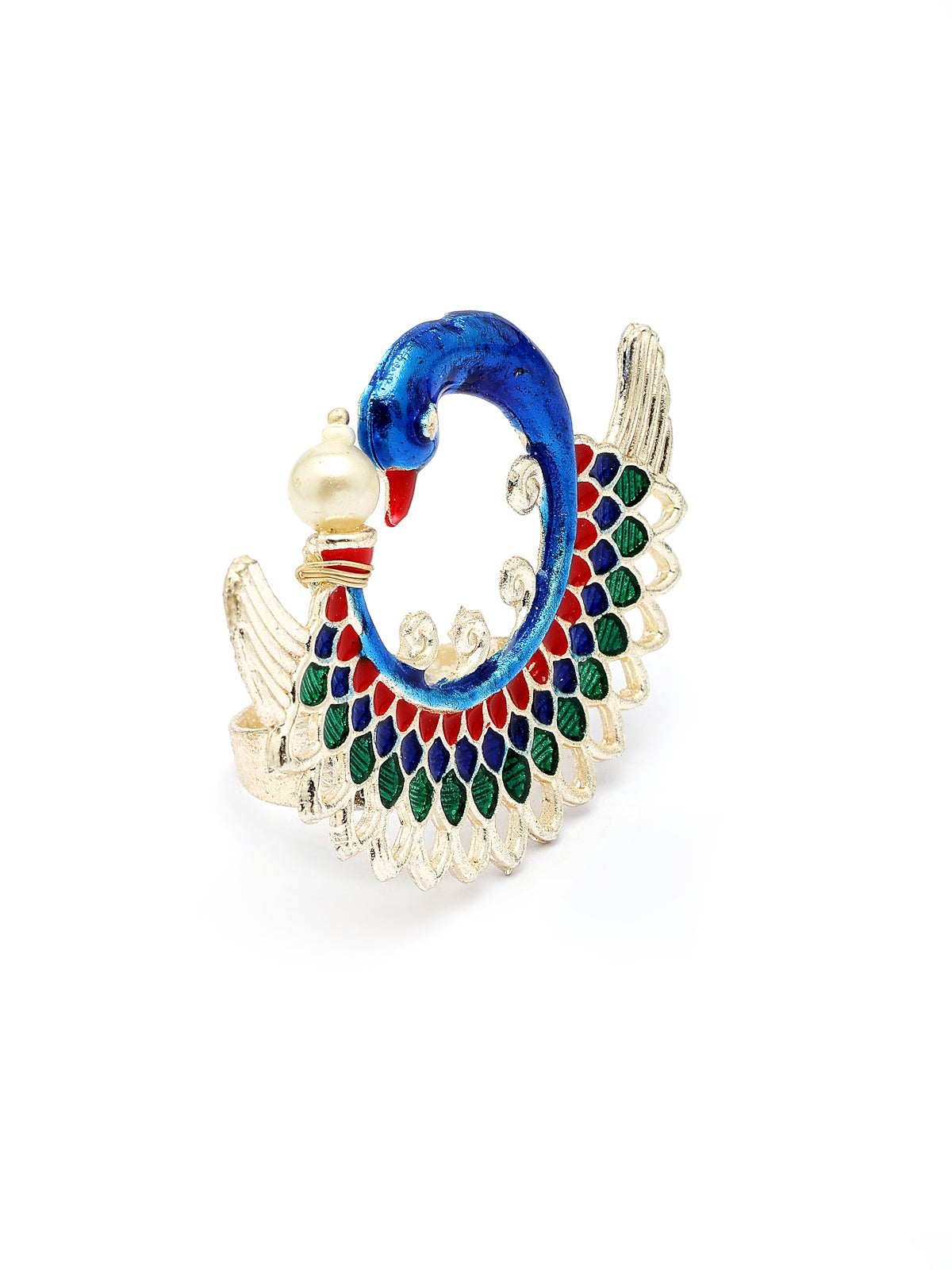 Sukkhi Attractive Stylish Multicolor Meenakari work with Gold Plated Peacock Inspired Multistrand Faux Pearls Choker Necklace with Earring & Ring Jewellery Set For Women & Girls|NS107368