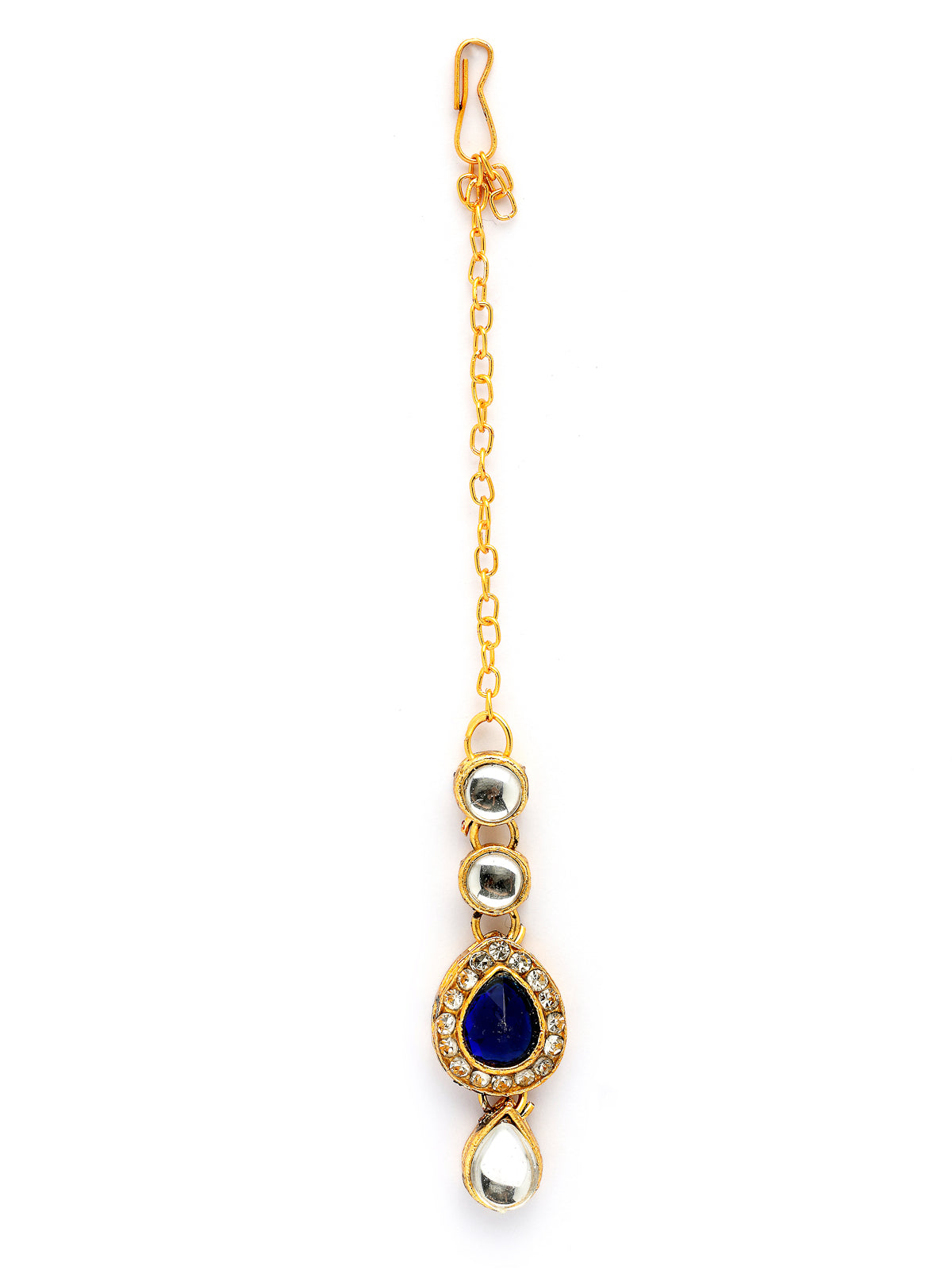 Sukkhi Elegant Stylish Gold Plated Kundan Studded Blue Choker Necklace with Drop Earring Maangtikka Jewellery Set for Women & Girls|NS107370