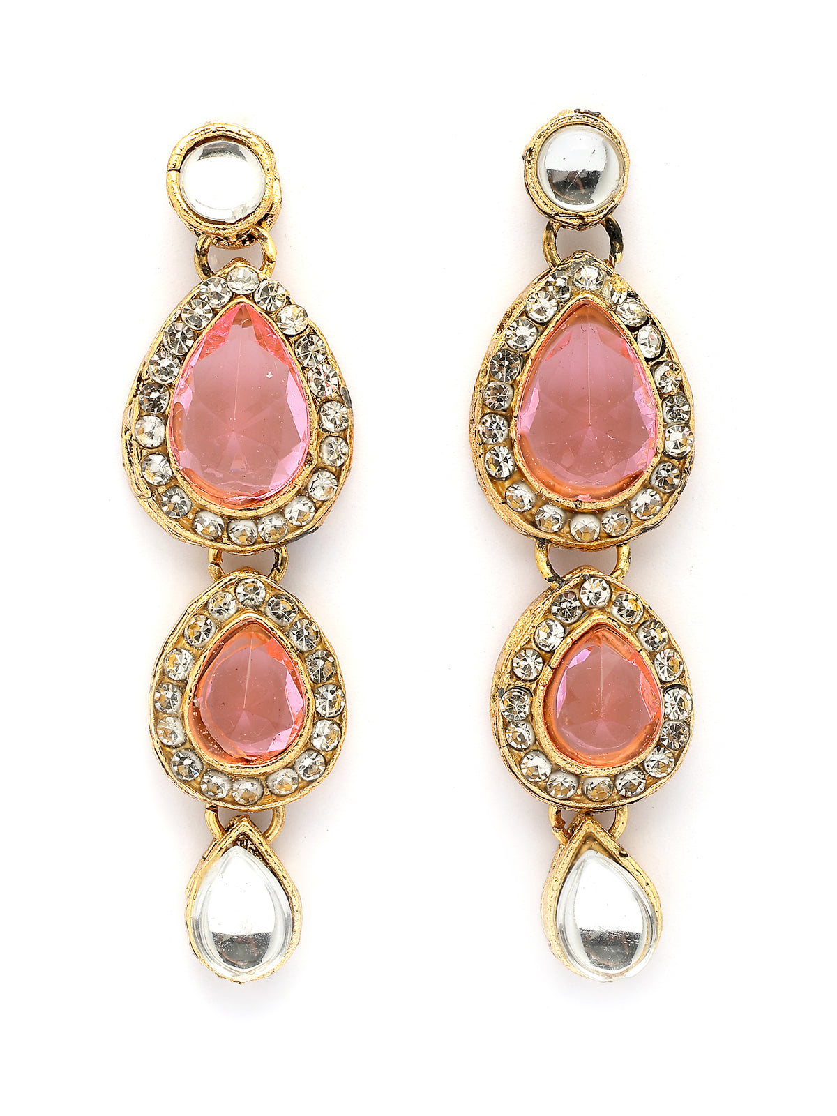 Sukkhi Elegant Stylish Gold Plated Kundan Studded Pink Choker Necklace with Drop Earring Maangtikka Jewellery Set for Women & Girls|NS107371