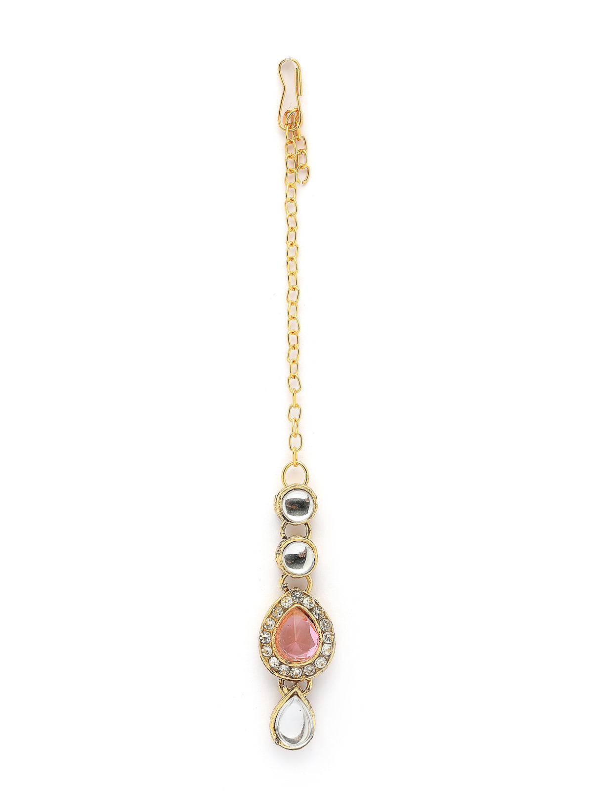 Sukkhi Elegant Stylish Gold Plated Kundan Studded Pink Choker Necklace with Drop Earring Maangtikka Jewellery Set for Women & Girls|NS107371