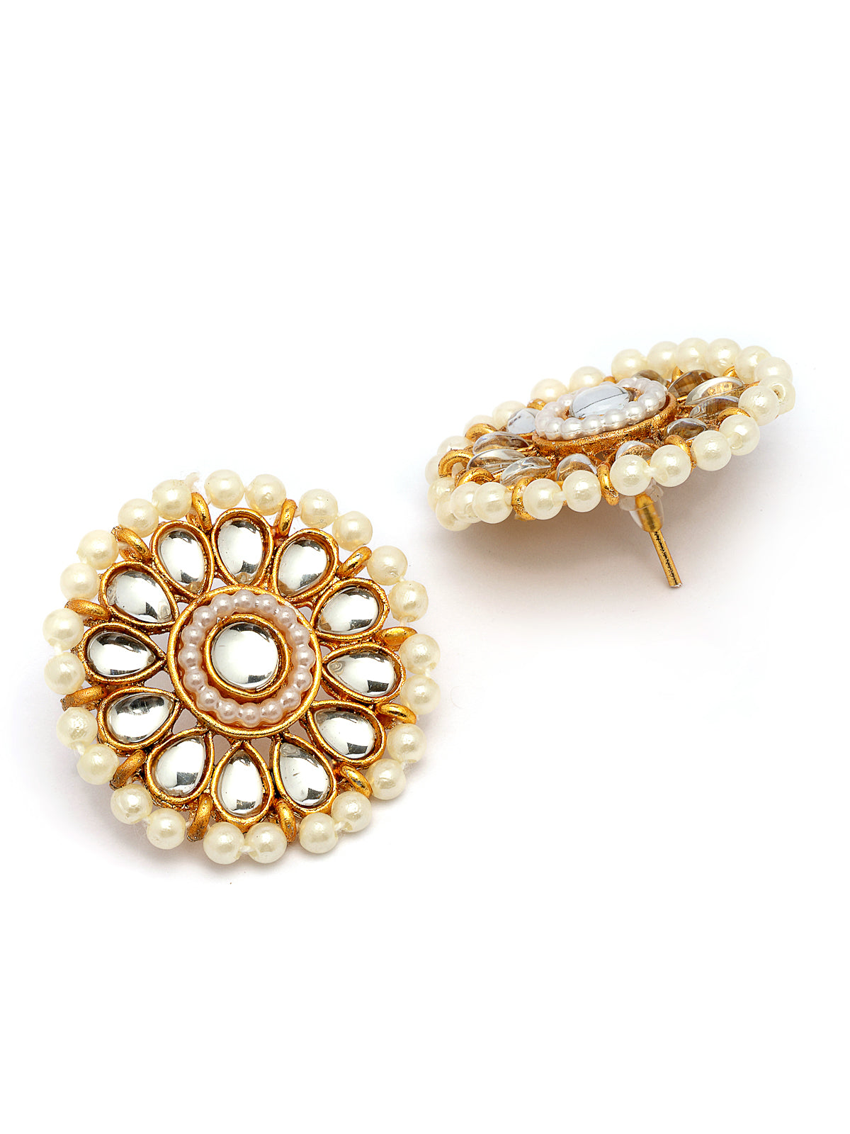 Sukkhi Classic Traditional Gold Tone Plated Kundan Studded Multistrand White Pearls Choker Necklace with Studs Earrings Jewellery Set For Women & Girls |NS107376